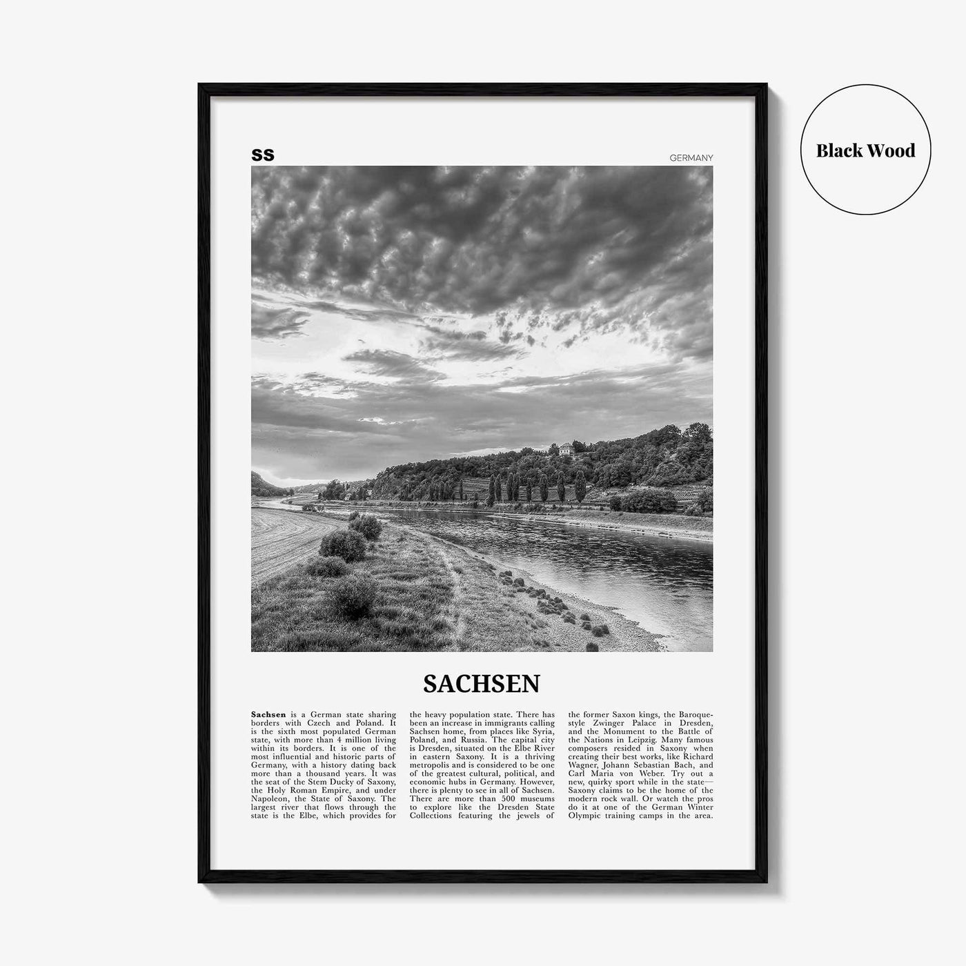 Sachsen Print Black and White, Sachsen Wall Art, Sachsen Poster, Sachsen Photo, Sachsen Wall Décor, Sachsen Map, Germany