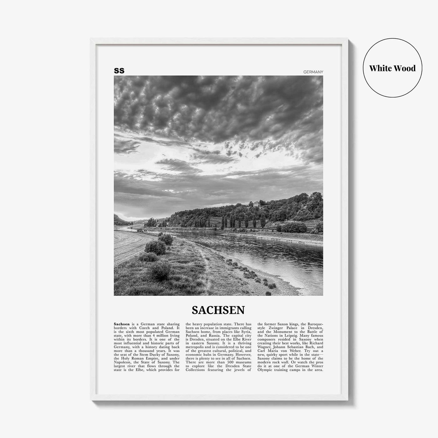 Sachsen Print Black and White, Sachsen Wall Art, Sachsen Poster, Sachsen Photo, Sachsen Wall Décor, Sachsen Map, Germany