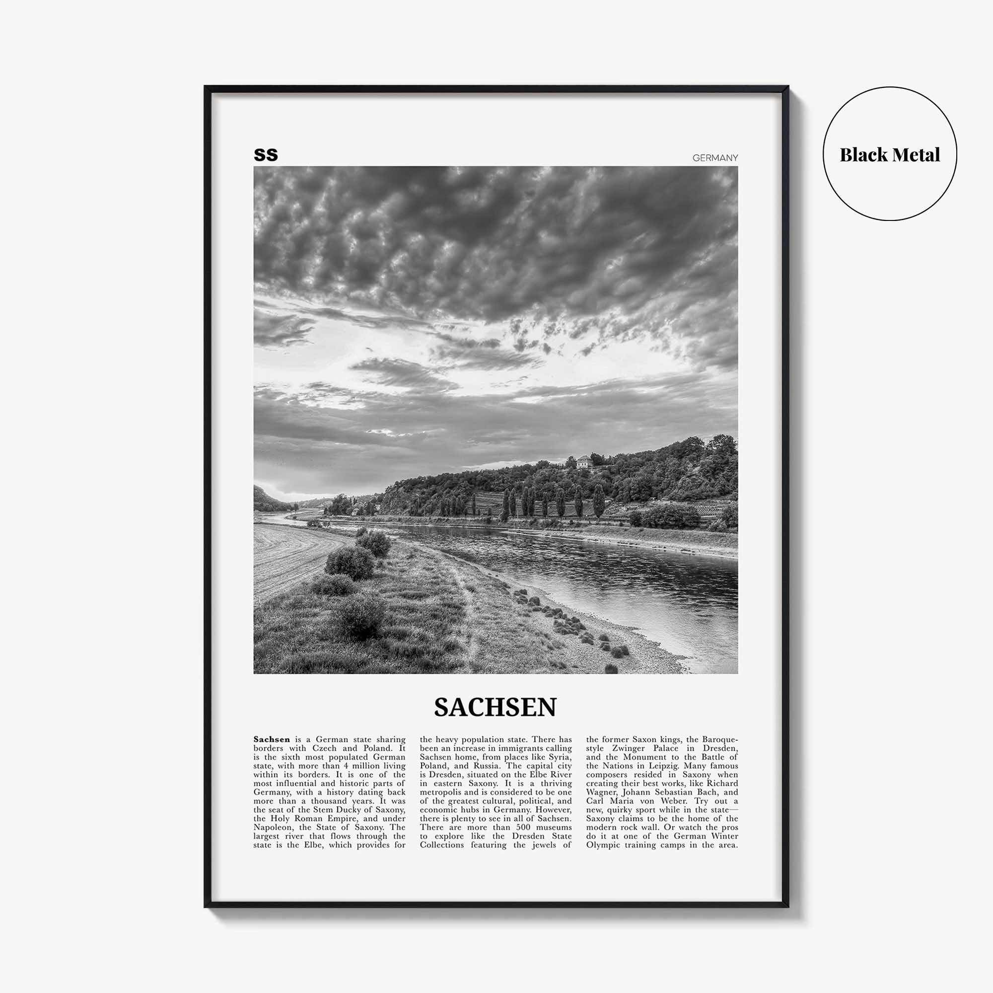 Sachsen Print Black and White, Sachsen Wall Art, Sachsen Poster, Sachsen Photo, Sachsen Wall Décor, Sachsen Map, Germany