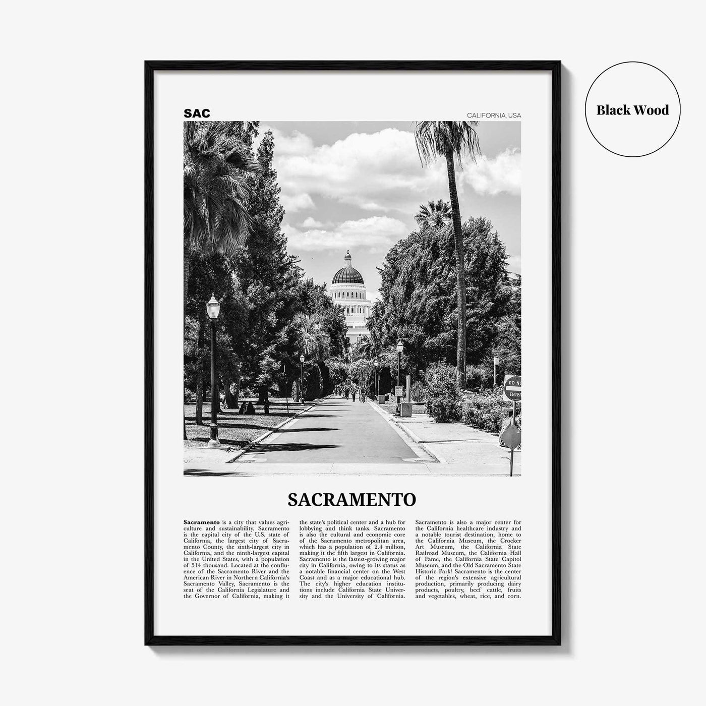 Sacramento Print Black and White No 1, Sacramento Wall Art, Sacramento Poster, Sacramento Photo, California, USA, United States