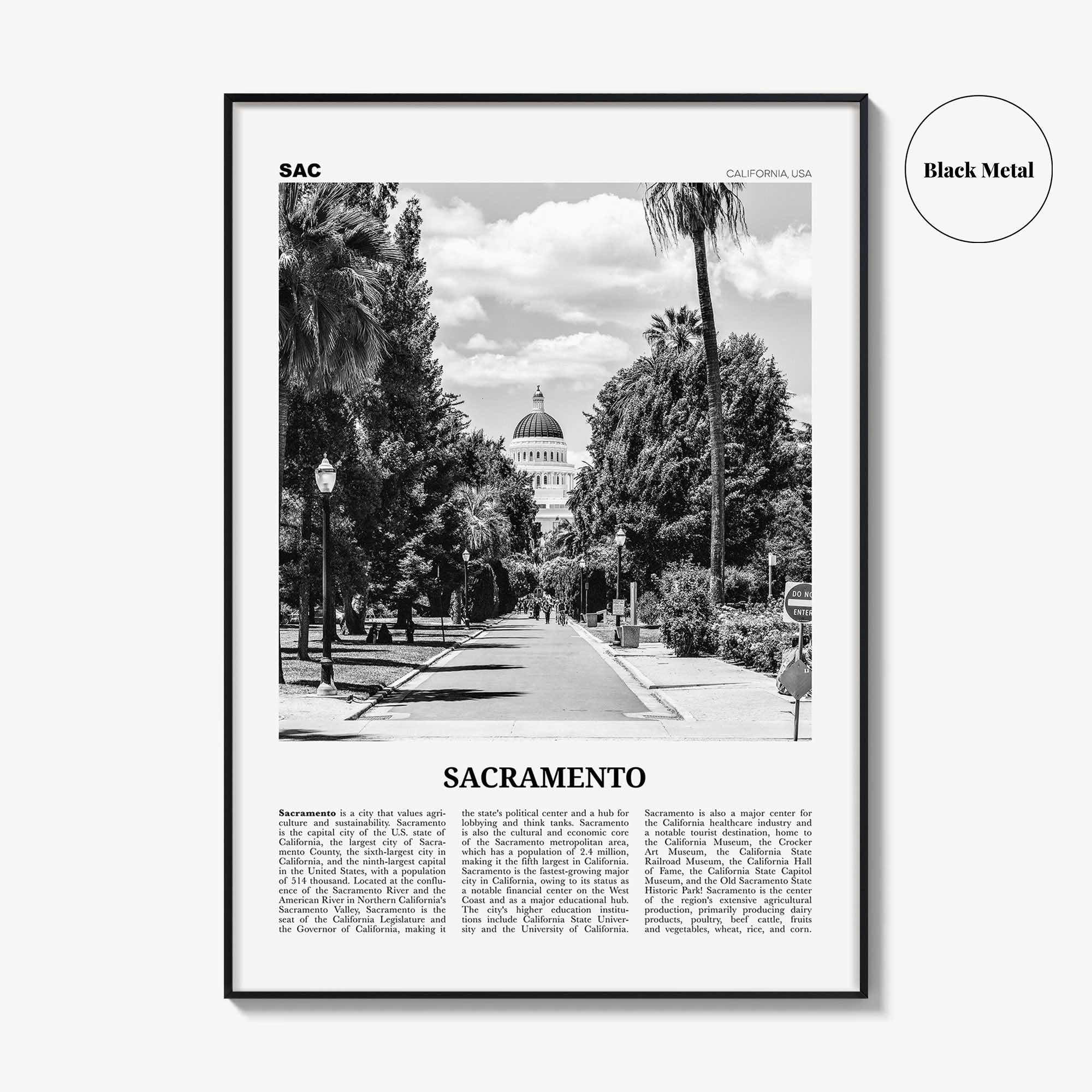 Sacramento Print Black and White No 1, Sacramento Wall Art, Sacramento Poster, Sacramento Photo, California, USA, United States