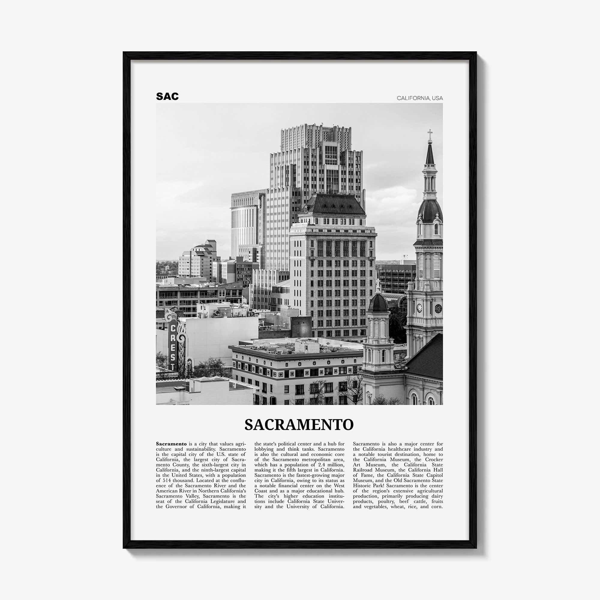Sacramento Print Black and White No 2, Sacramento Wall Art, Sacramento Poster, Sacramento Photo, California, USA, United States