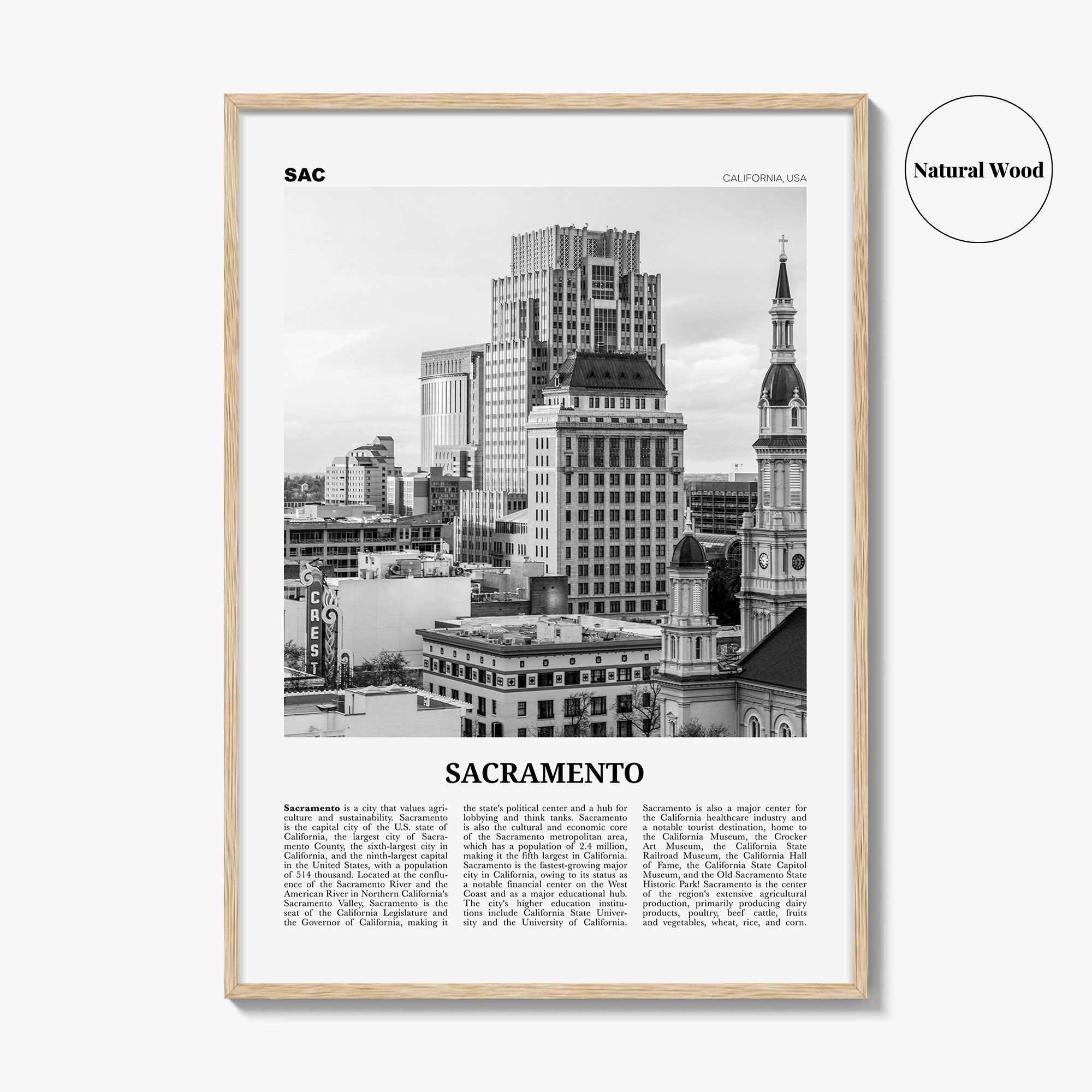 Sacramento Print Black and White No 2, Sacramento Wall Art, Sacramento Poster, Sacramento Photo, California, USA, United States