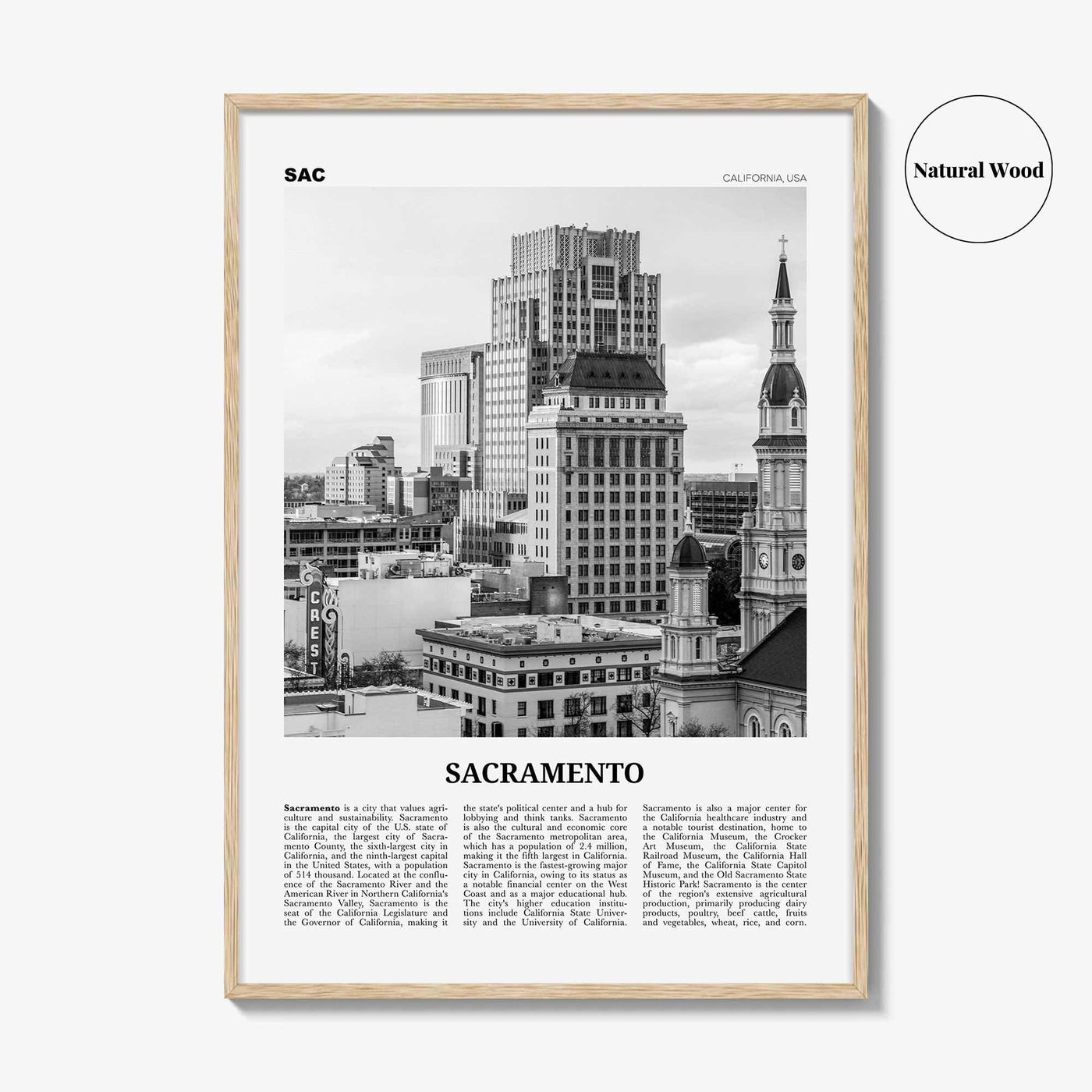 Sacramento Print Black and White No 2, Sacramento Wall Art, Sacramento Poster, Sacramento Photo, California, USA, United States