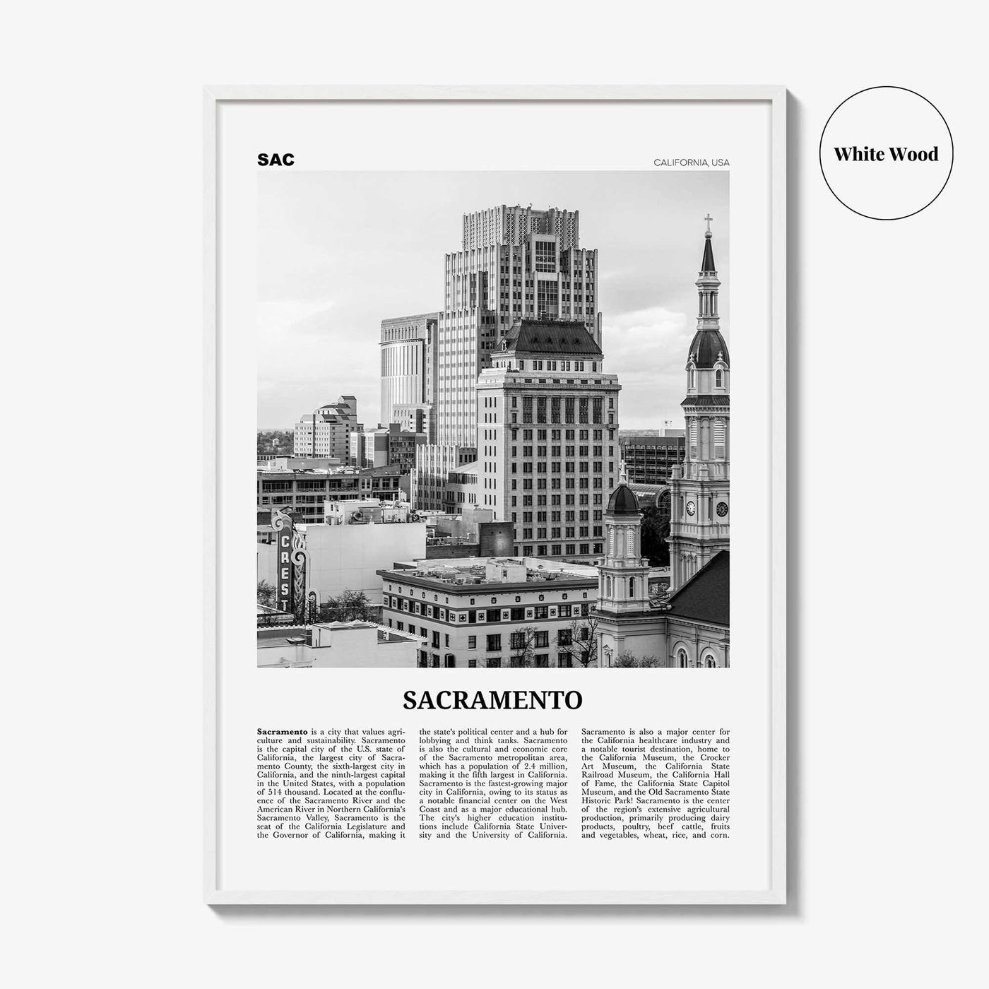 Sacramento Print Black and White No 2, Sacramento Wall Art, Sacramento Poster, Sacramento Photo, California, USA, United States