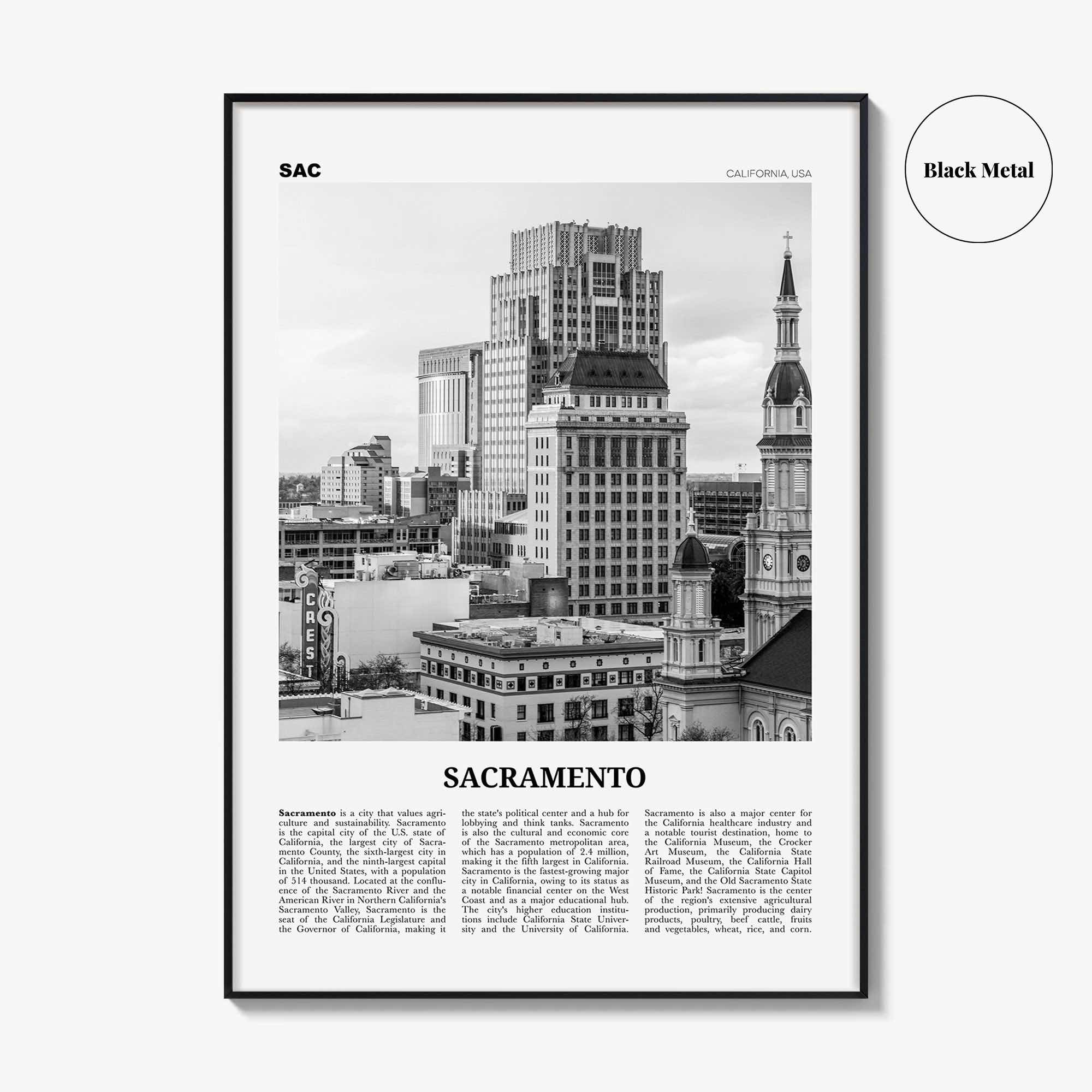 Sacramento Print Black and White No 2, Sacramento Wall Art, Sacramento Poster, Sacramento Photo, California, USA, United States