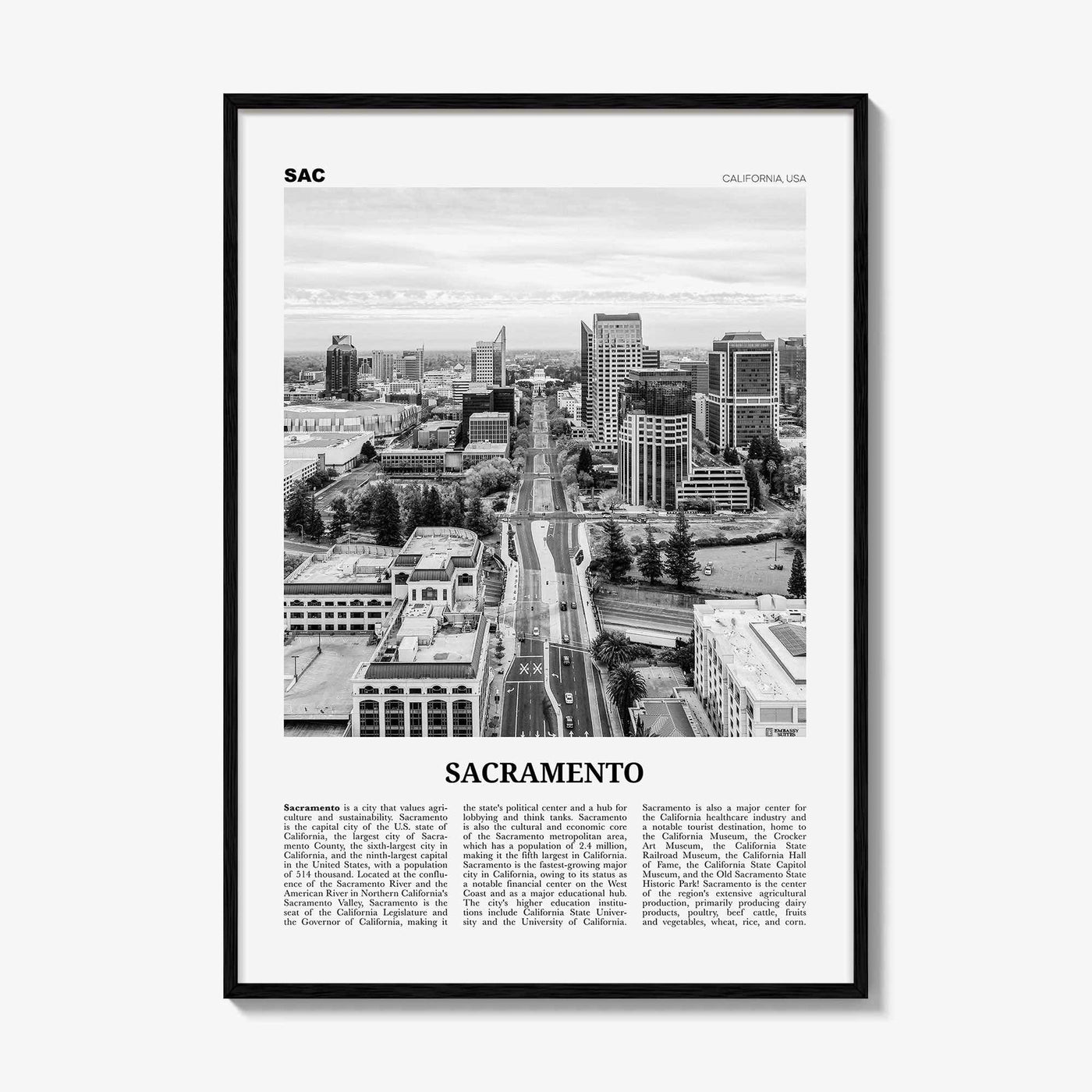 Sacramento Print Black and White No 3, Sacramento Wall Art, Sacramento Poster, Sacramento Photo, California, USA, United States