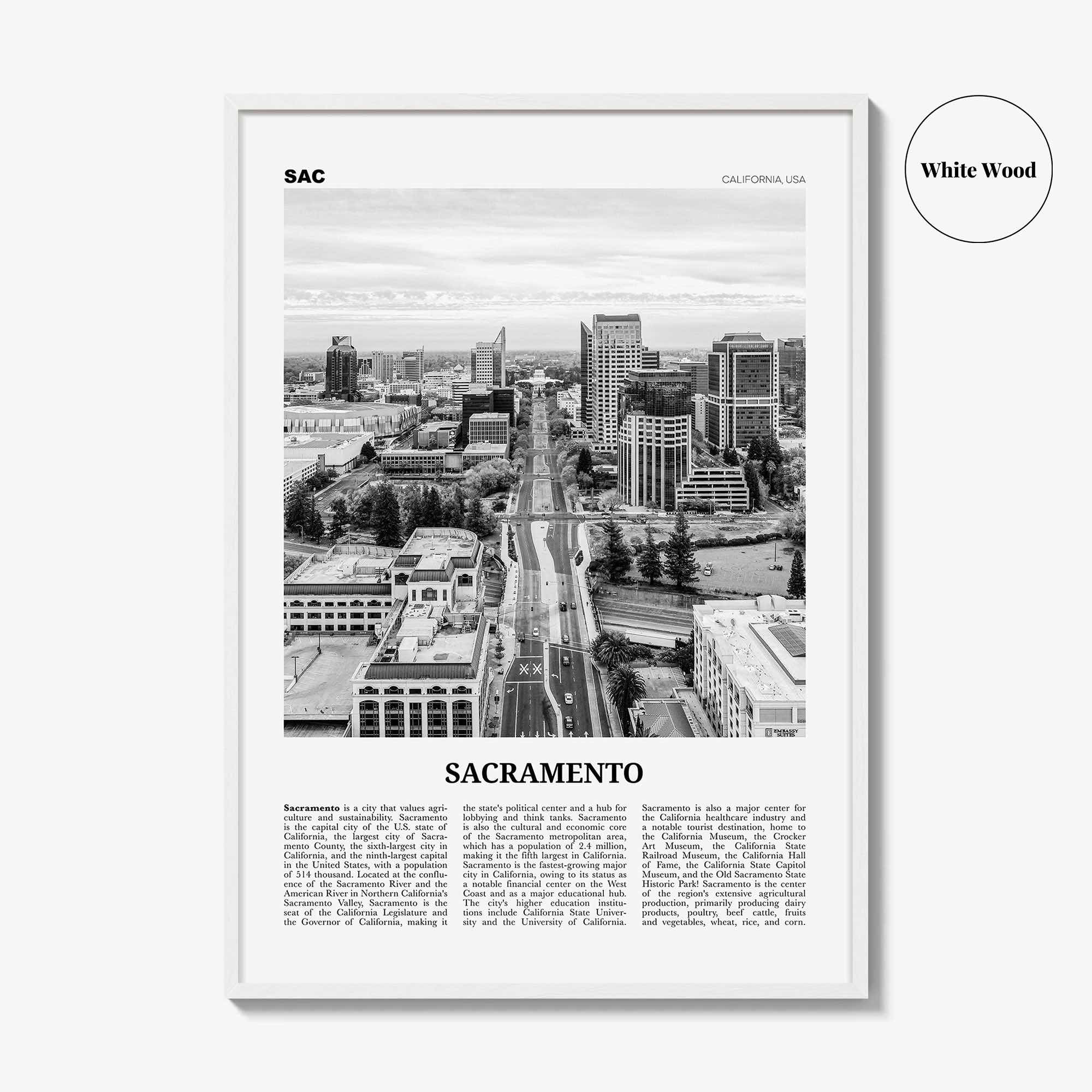 Sacramento Print Black and White No 3, Sacramento Wall Art, Sacramento Poster, Sacramento Photo, California, USA, United States
