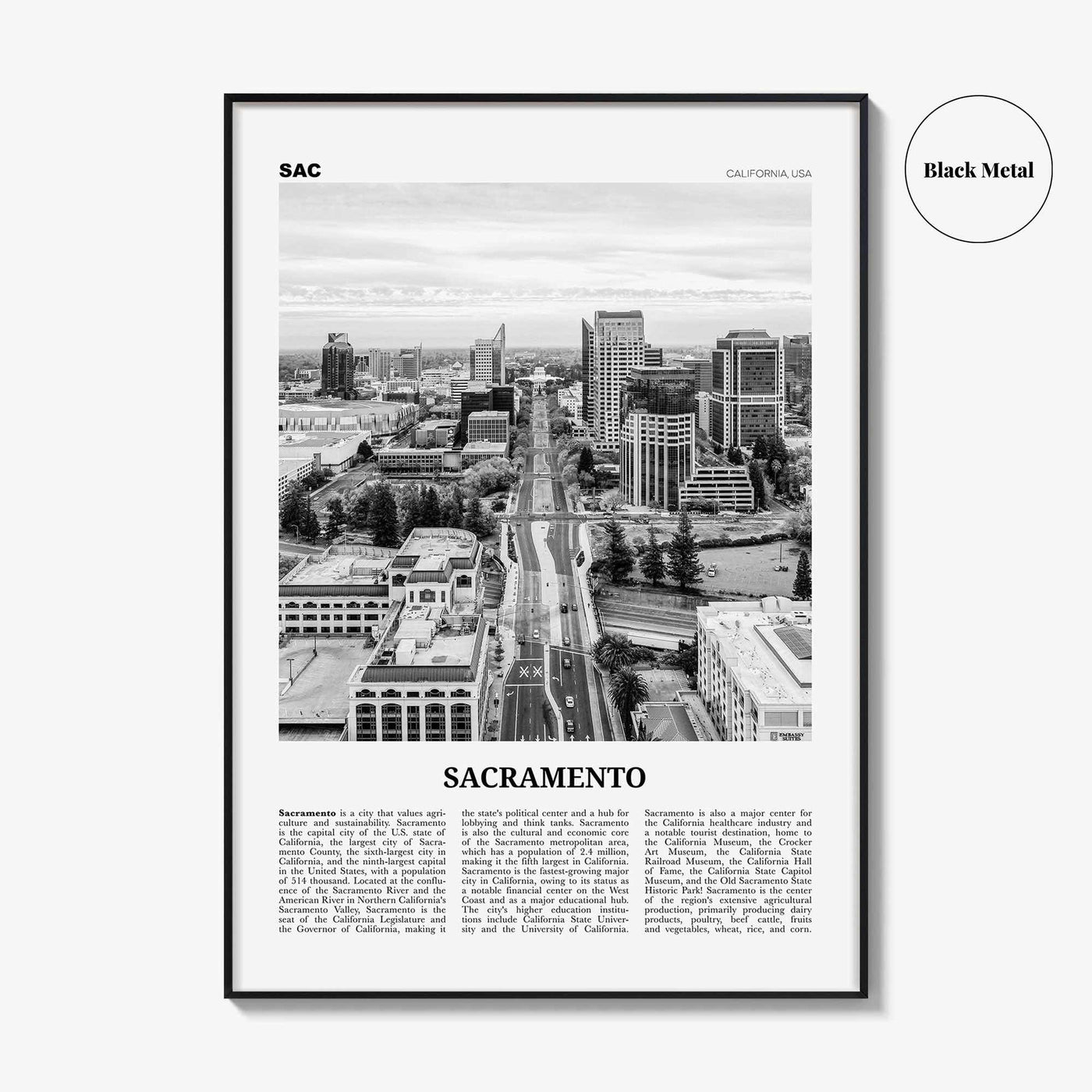 Sacramento Print Black and White No 3, Sacramento Wall Art, Sacramento Poster, Sacramento Photo, California, USA, United States