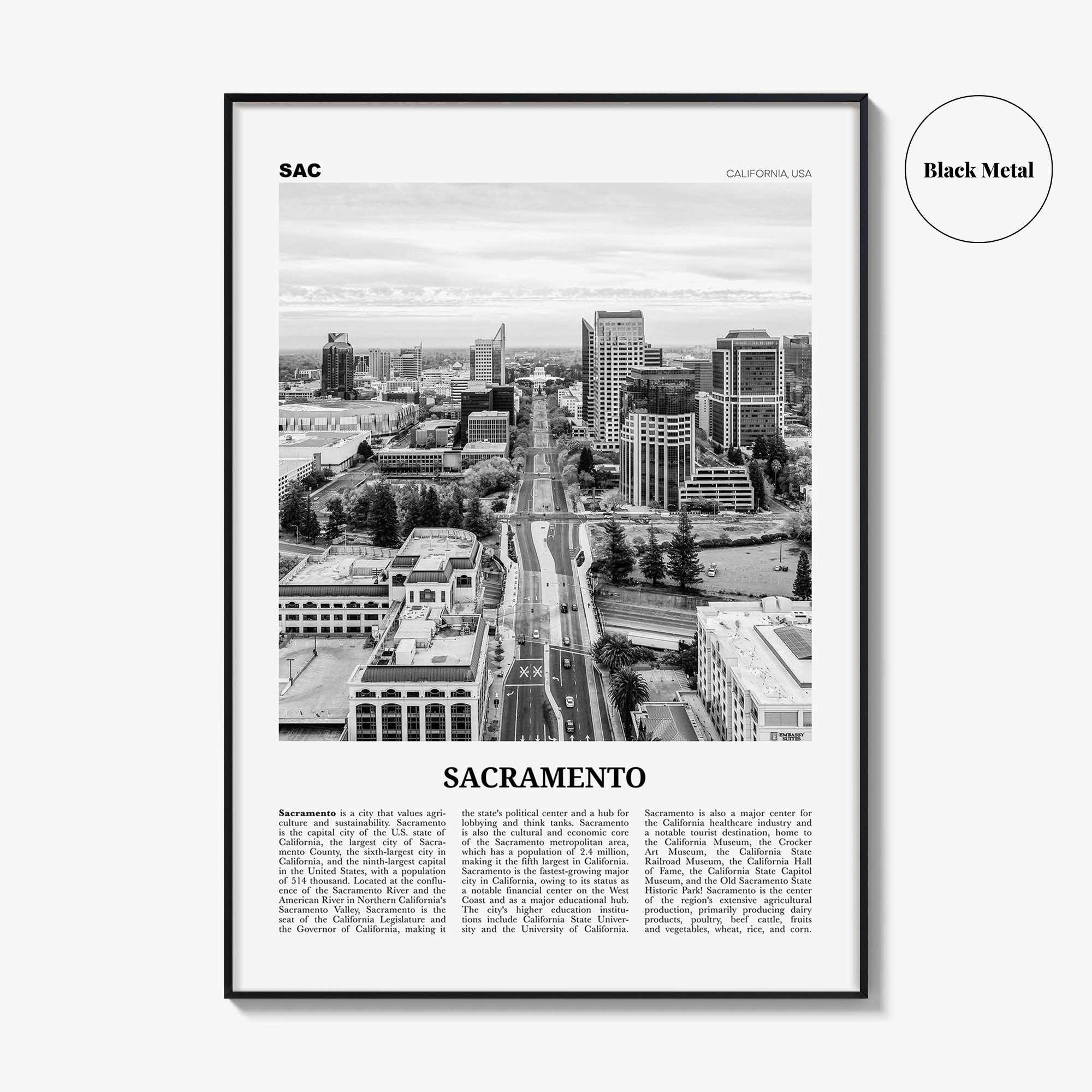 Sacramento Print Black and White No 3, Sacramento Wall Art, Sacramento Poster, Sacramento Photo, California, USA, United States