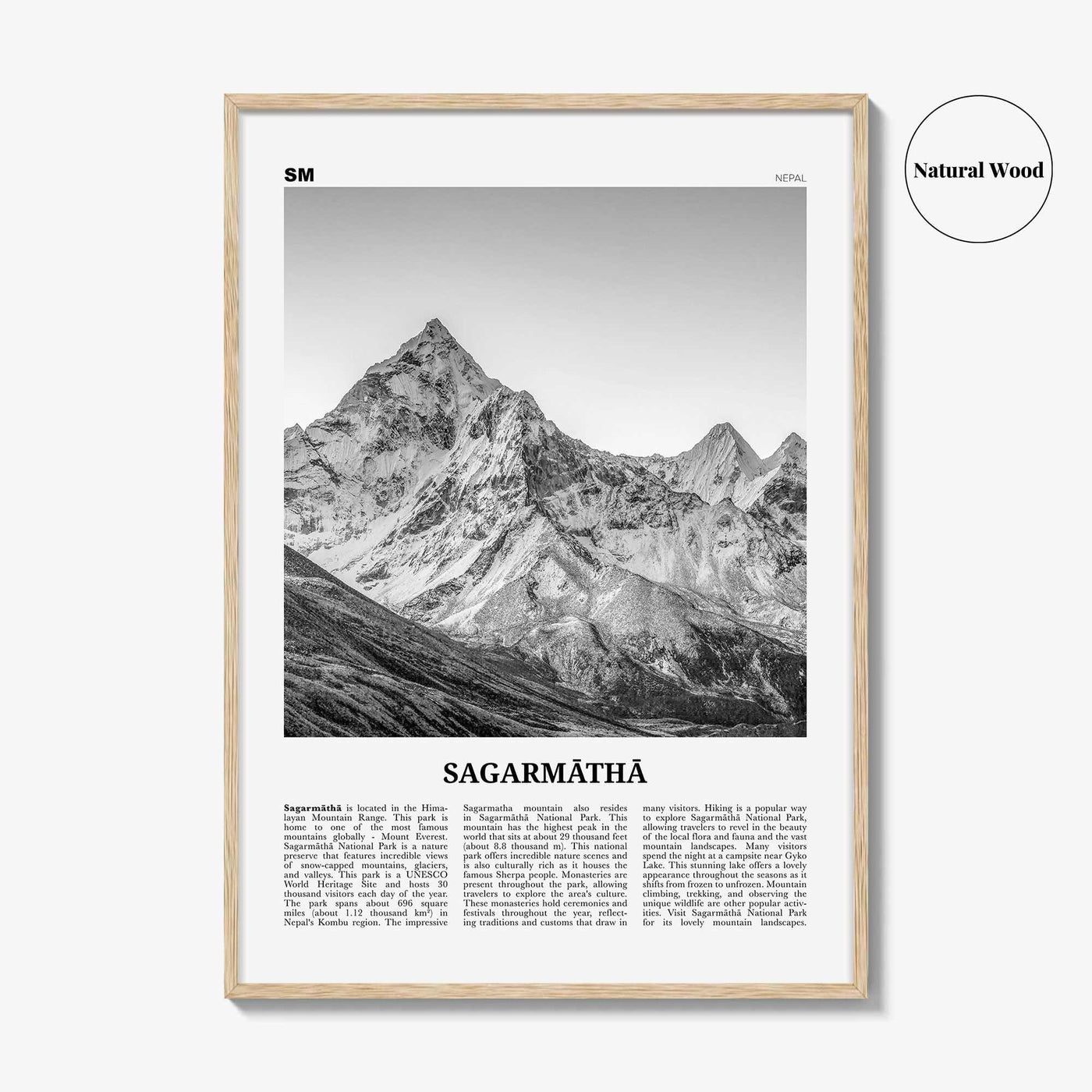 Sagarmatha National Park Print Black and White, Sagarmāthā Wall Art, Sagarmāthā Poster, Sagarmāthā Photo, Sagarmāthā Wall Décor, Nepal