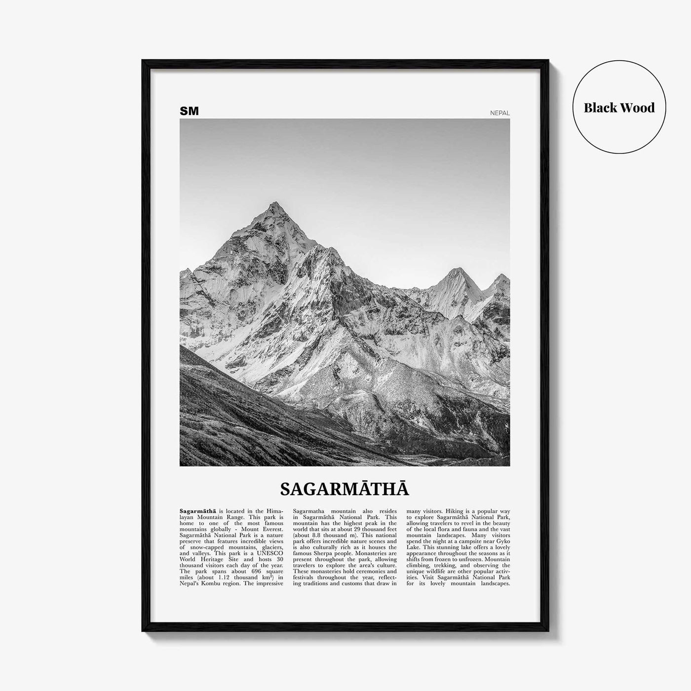 Sagarmatha National Park Print Black and White, Sagarmāthā Wall Art, Sagarmāthā Poster, Sagarmāthā Photo, Sagarmāthā Wall Décor, Nepal
