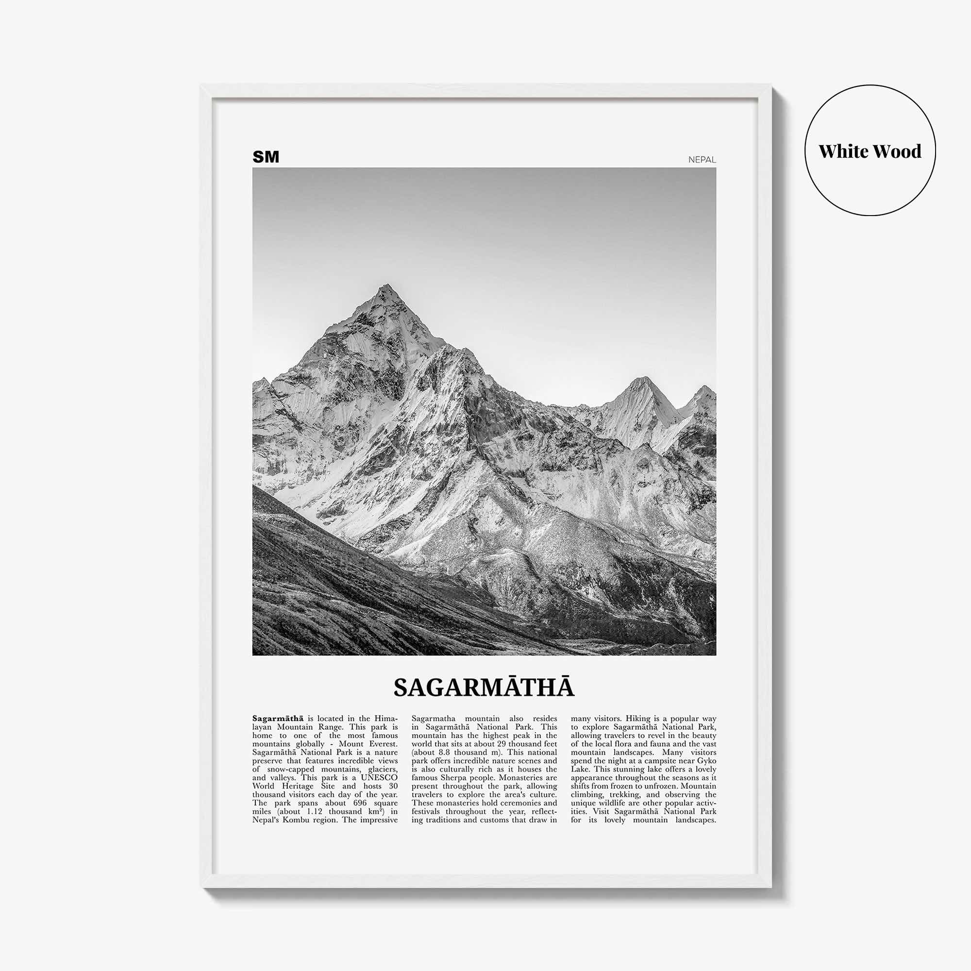 Sagarmatha National Park Print Black and White, Sagarmāthā Wall Art, Sagarmāthā Poster, Sagarmāthā Photo, Sagarmāthā Wall Décor, Nepal