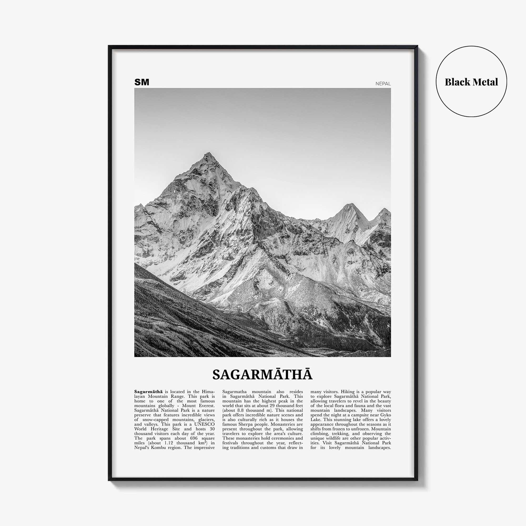 Sagarmatha National Park Print Black and White, Sagarmāthā Wall Art, Sagarmāthā Poster, Sagarmāthā Photo, Sagarmāthā Wall Décor, Nepal
