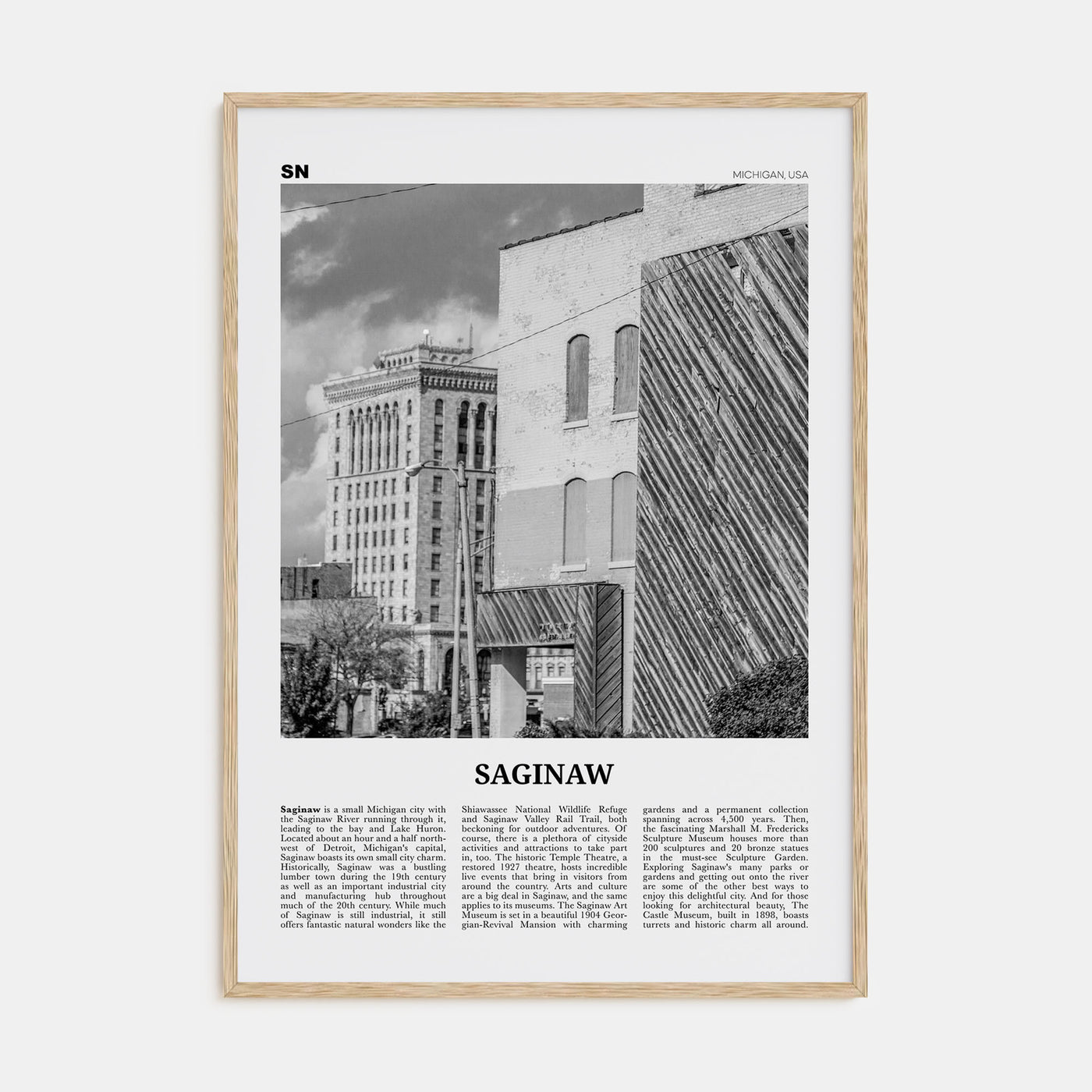 Saginaw Travel B&W Poster
