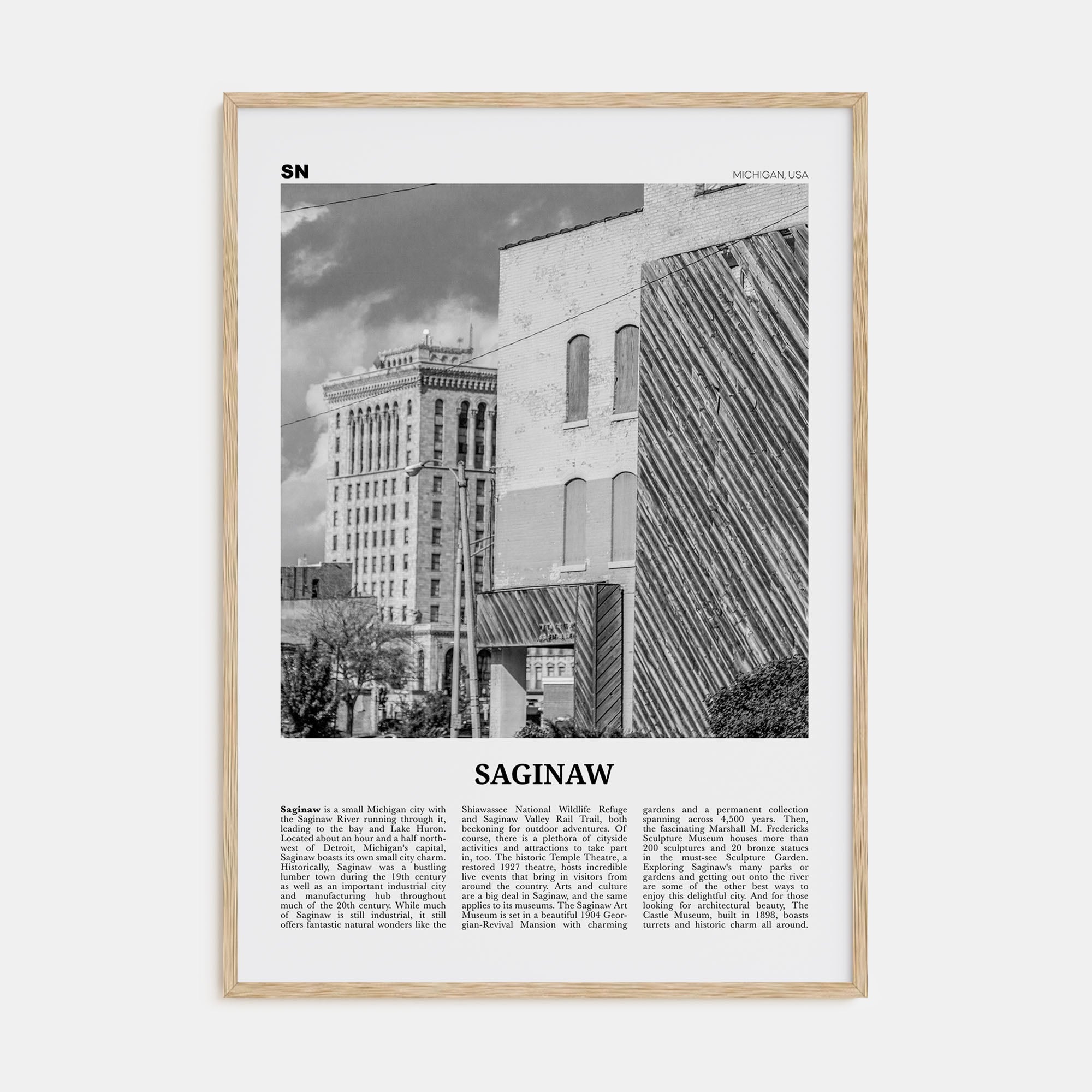 Saginaw Travel B&W Poster