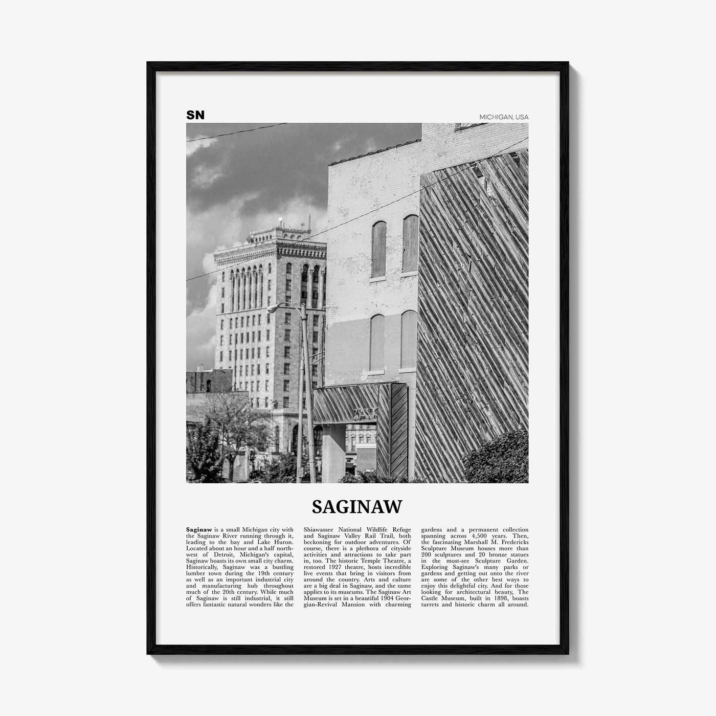 Saginaw Print Black and White, Saginaw Wall Art, Saginaw Poster, Saginaw Photo, Saginaw Map, Saginaw Wall Decor, Michigan, USA United States