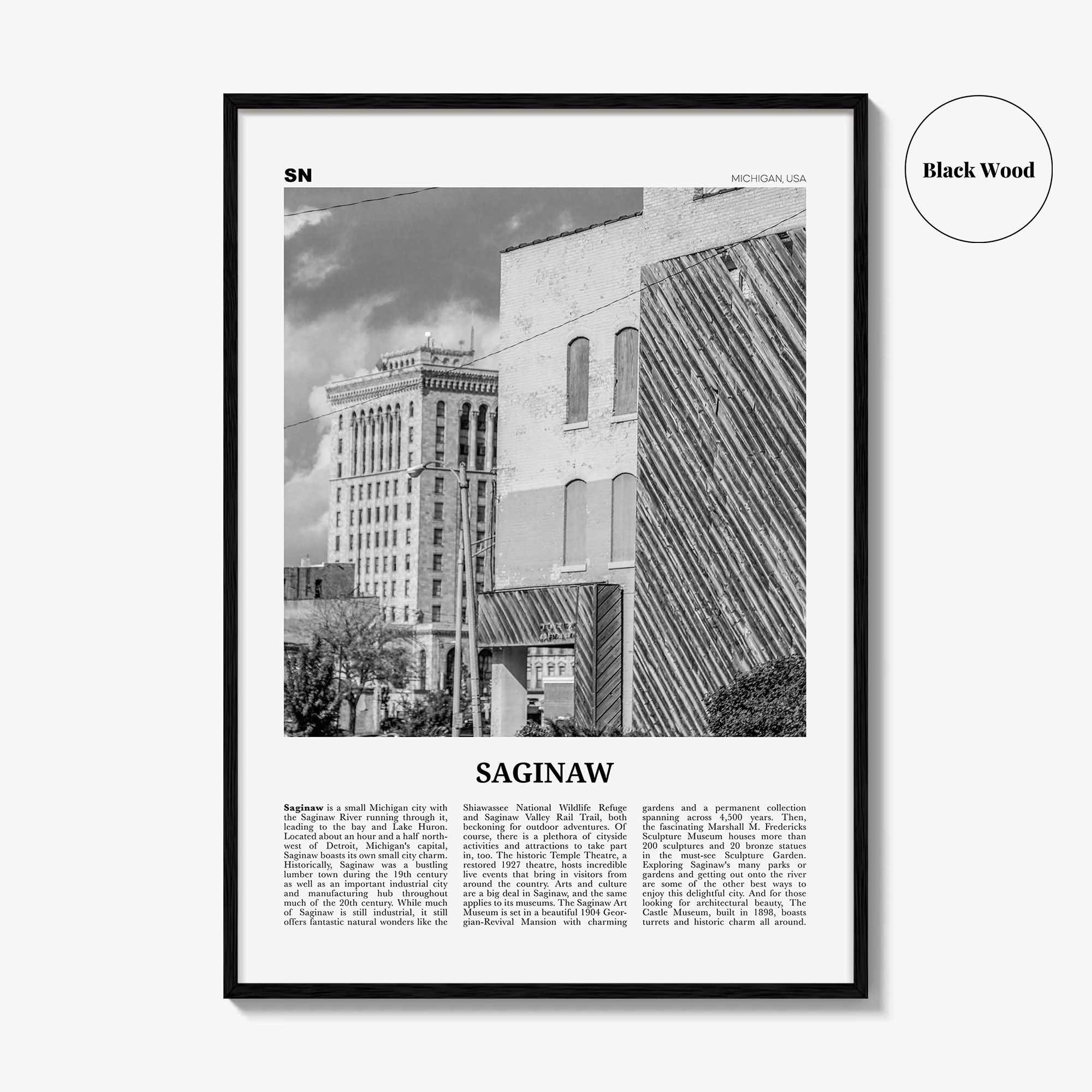 Saginaw Print Black and White, Saginaw Wall Art, Saginaw Poster, Saginaw Photo, Saginaw Map, Saginaw Wall Decor, Michigan, USA United States