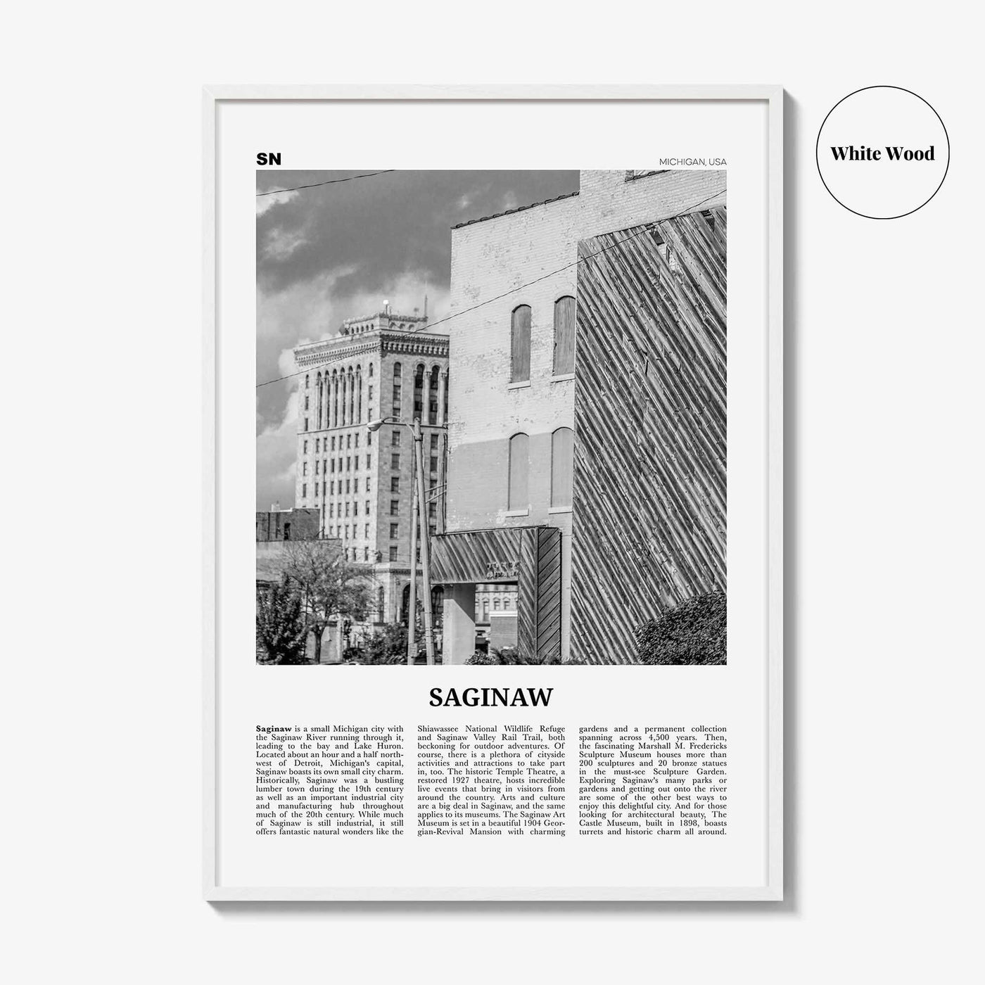 Saginaw Print Black and White, Saginaw Wall Art, Saginaw Poster, Saginaw Photo, Saginaw Map, Saginaw Wall Decor, Michigan, USA United States