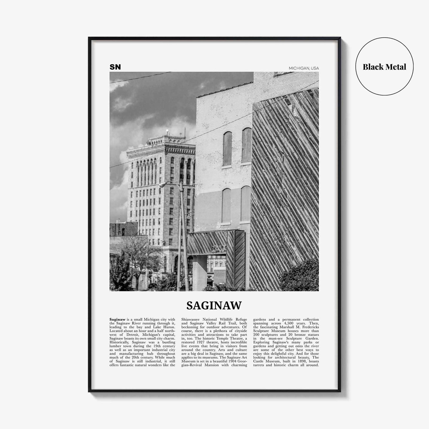 Saginaw Print Black and White, Saginaw Wall Art, Saginaw Poster, Saginaw Photo, Saginaw Map, Saginaw Wall Decor, Michigan, USA United States