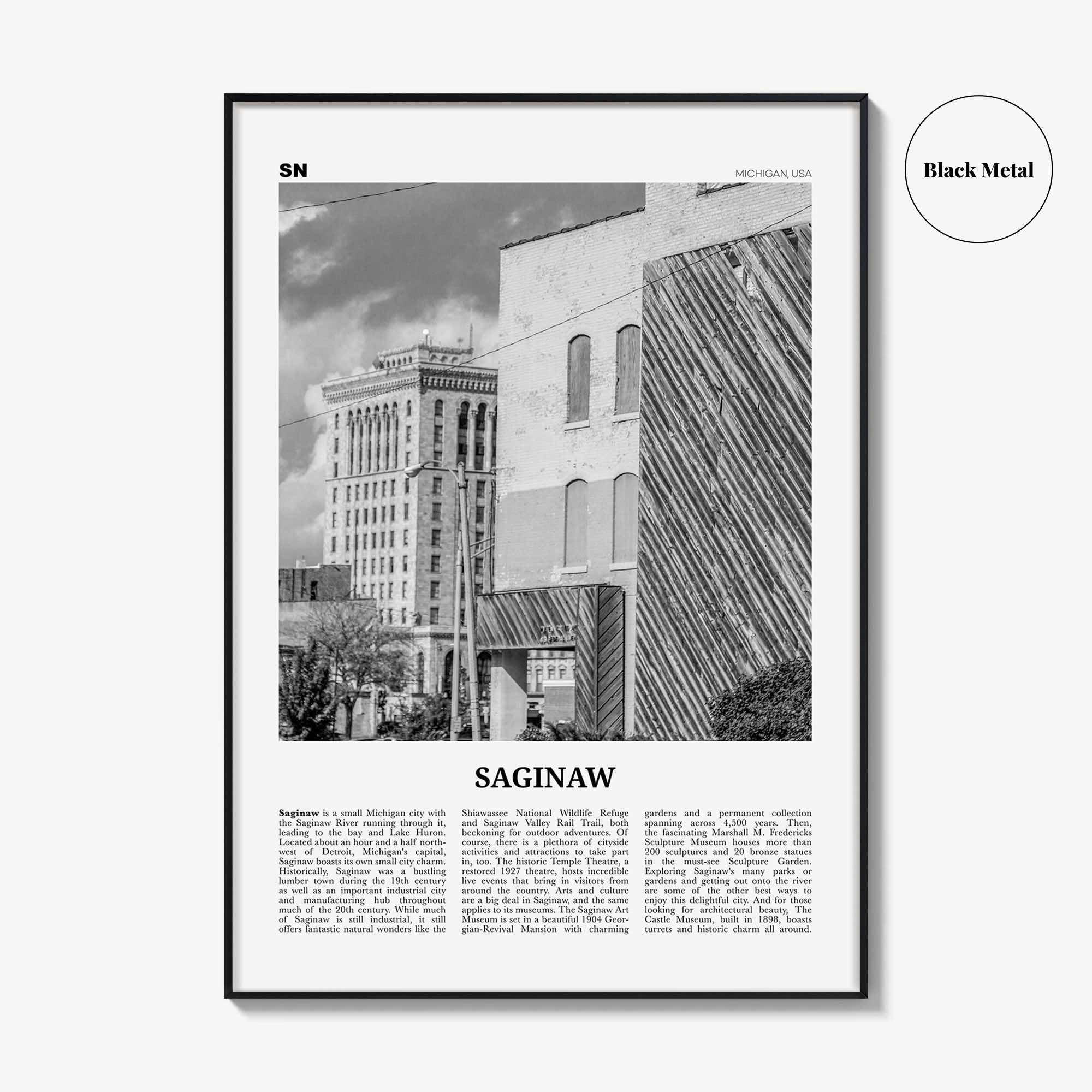Saginaw Print Black and White, Saginaw Wall Art, Saginaw Poster, Saginaw Photo, Saginaw Map, Saginaw Wall Decor, Michigan, USA United States