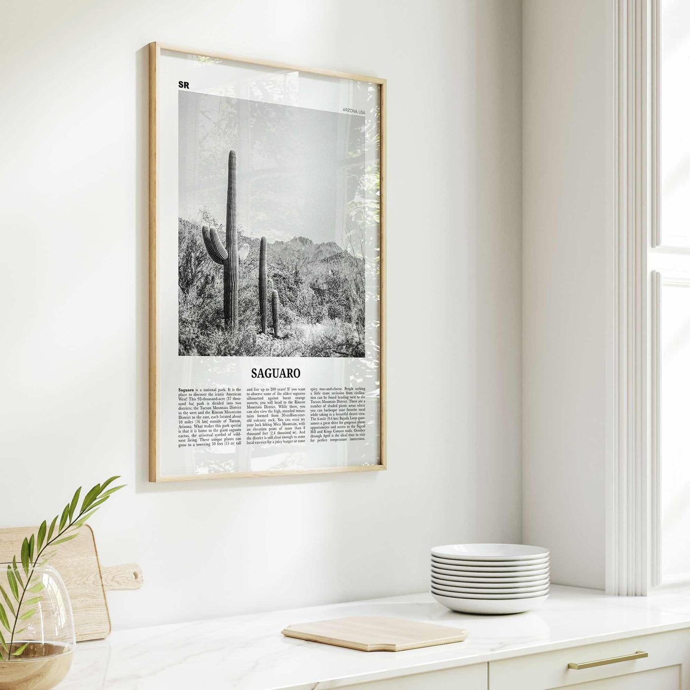 Saguaro National Park Print Black and White, Saguaro Wall Art, Saguaro Poster, Saguaro Photo, Arizona, USA, United States, North America