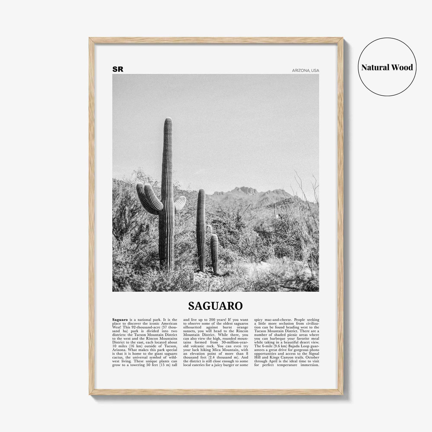 Saguaro National Park Print Black and White, Saguaro Wall Art, Saguaro Poster, Saguaro Photo, Arizona, USA, United States, North America