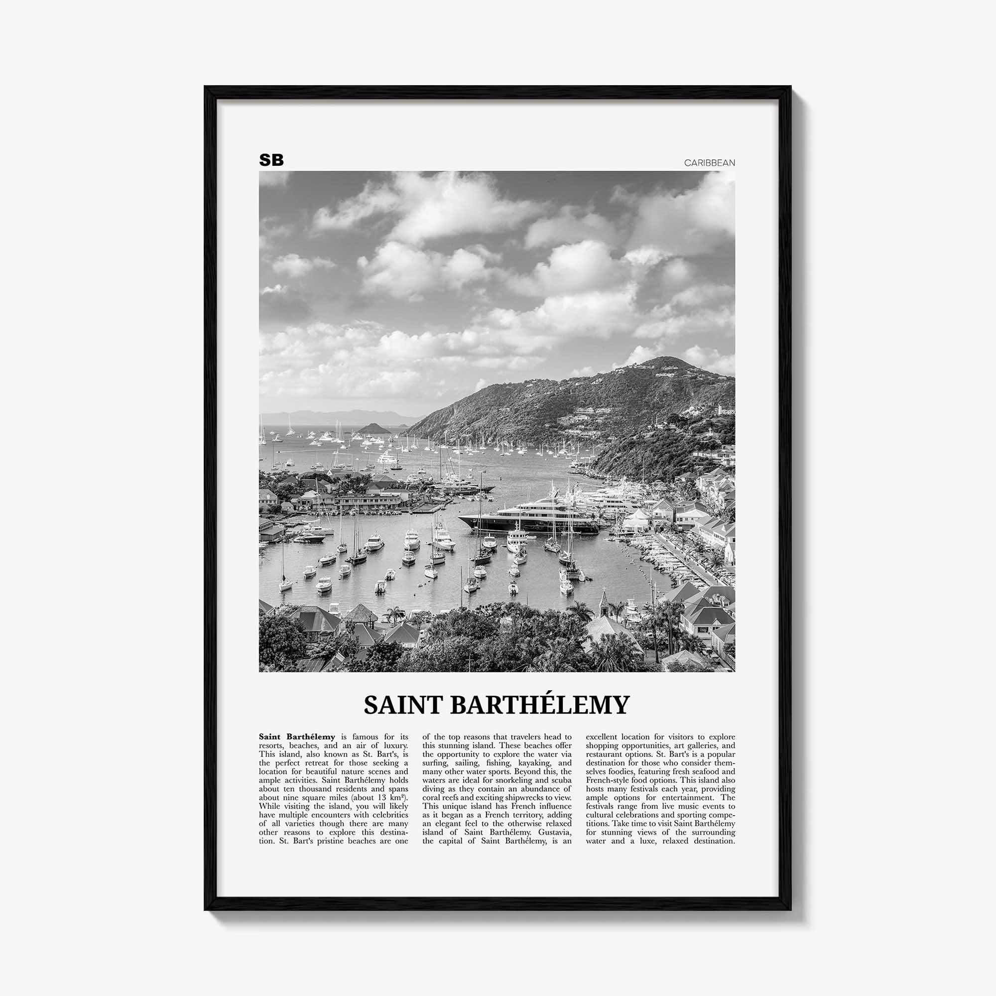 Saint Barthelemy Print Black and White, Saint Barthélemy Wall Art, Saint Barthélemy Poster, Saint Barthélemy Photo, Caribbean