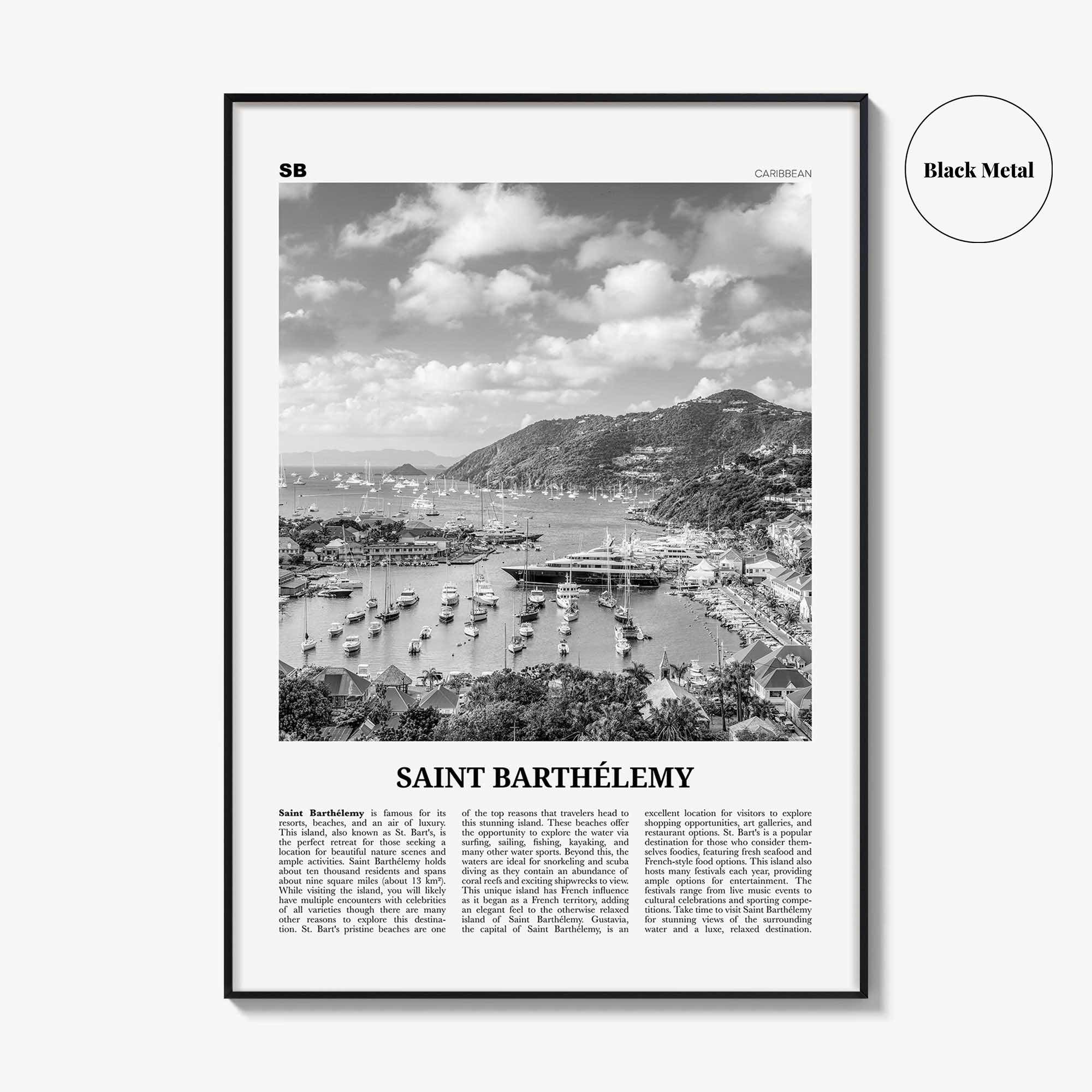Saint Barthelemy Print Black and White, Saint Barthélemy Wall Art, Saint Barthélemy Poster, Saint Barthélemy Photo, Caribbean