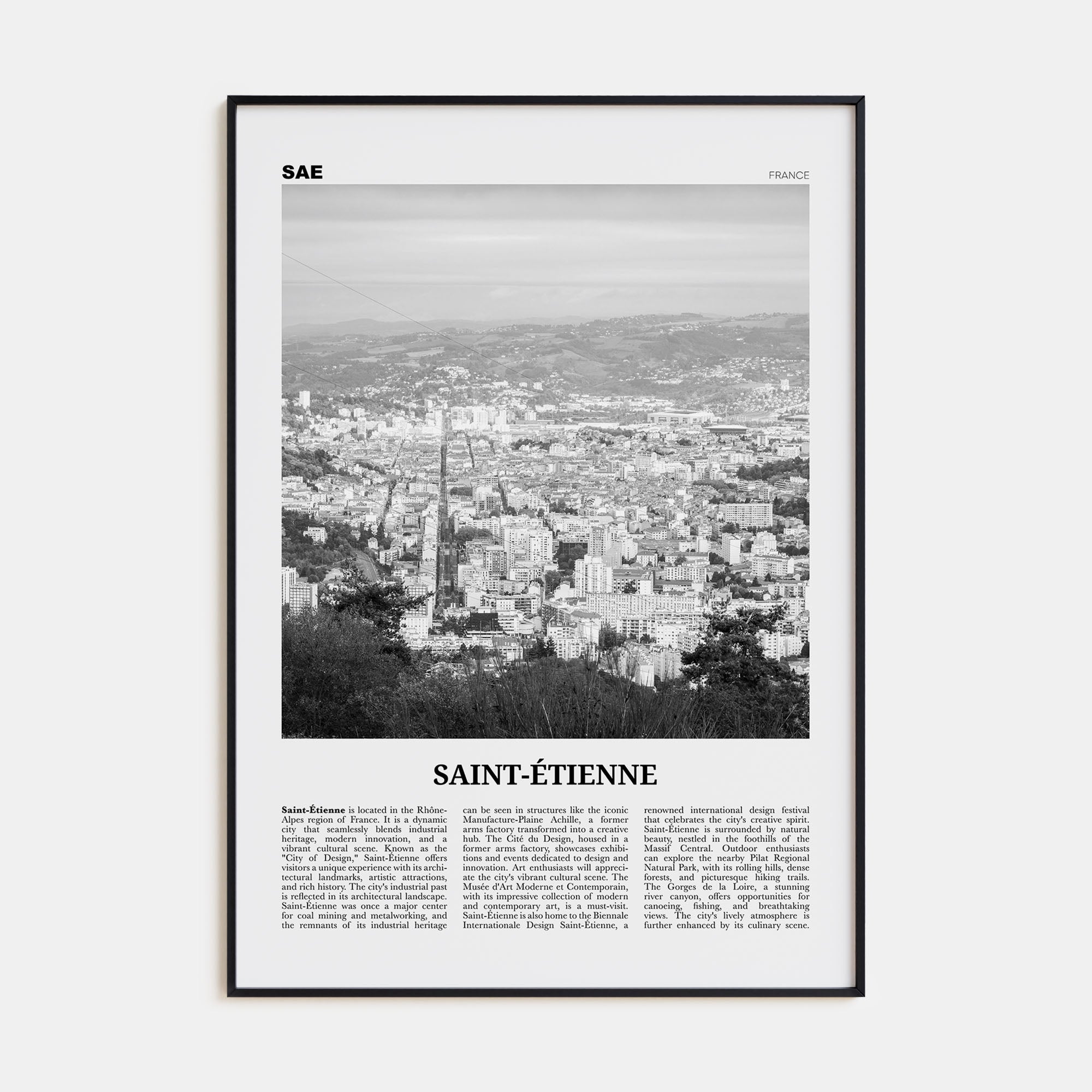 Saint-Étienne Travel B&W Poster