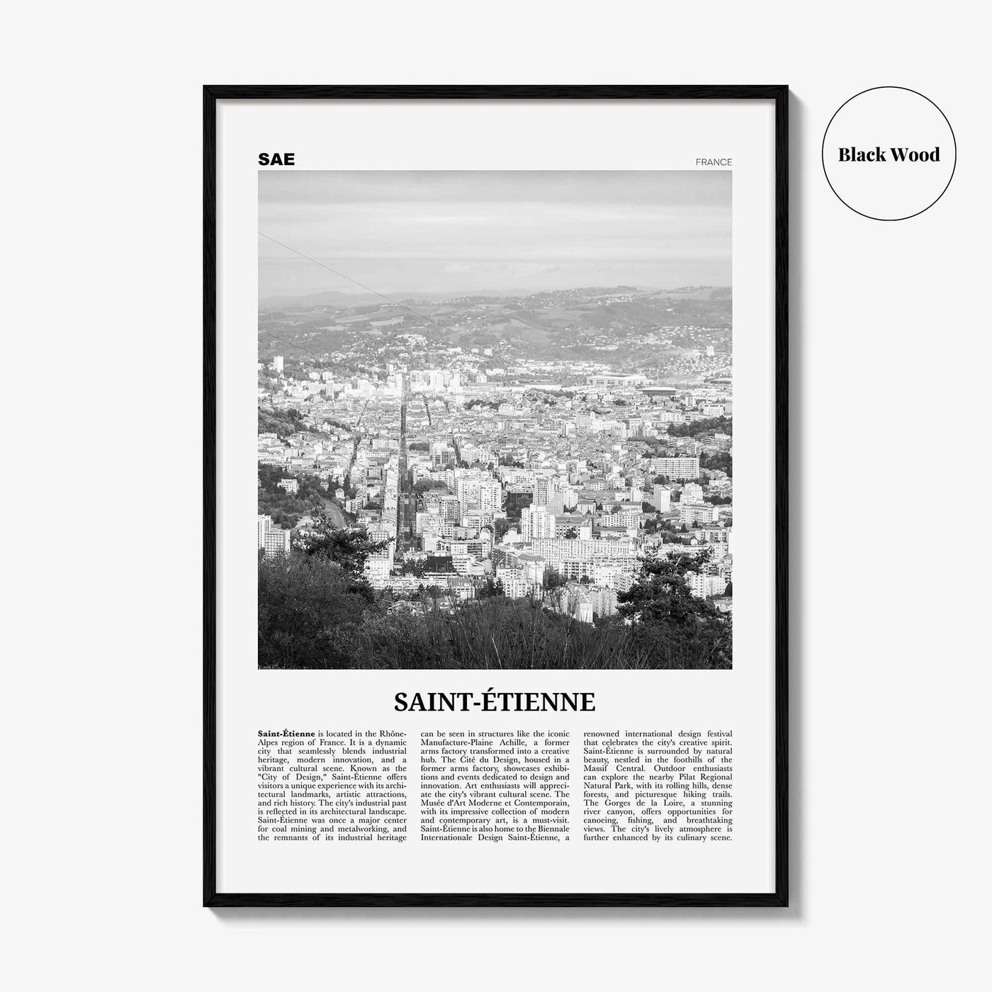 Saint Etienne Print Black and White, Saint-Étienne Wall Art, Saint-Étienne Poster, Saint-Étienne Photo, Wall Décor, Saint-Étienne Map
