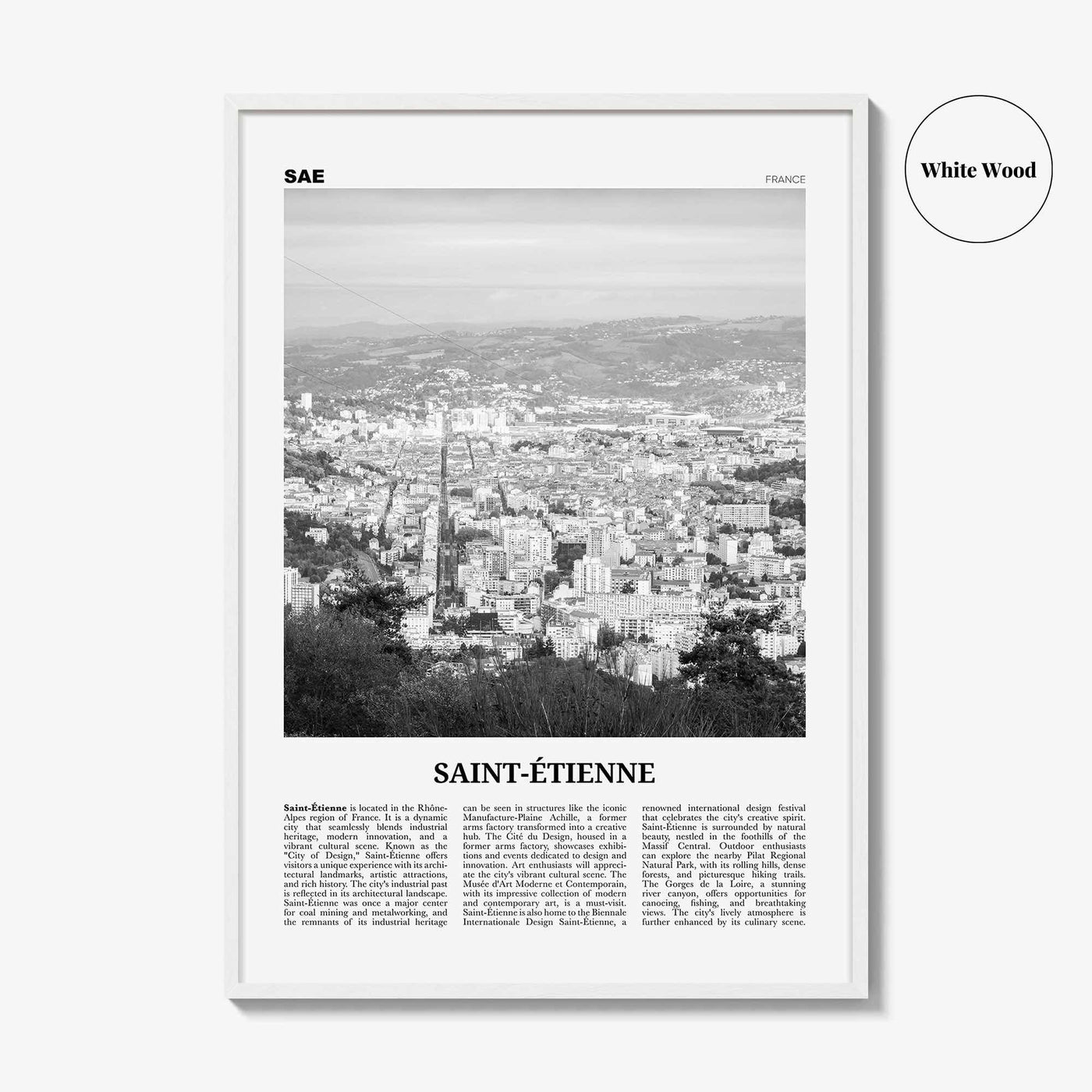 Saint Etienne Print Black and White, Saint-Étienne Wall Art, Saint-Étienne Poster, Saint-Étienne Photo, Wall Décor, Saint-Étienne Map