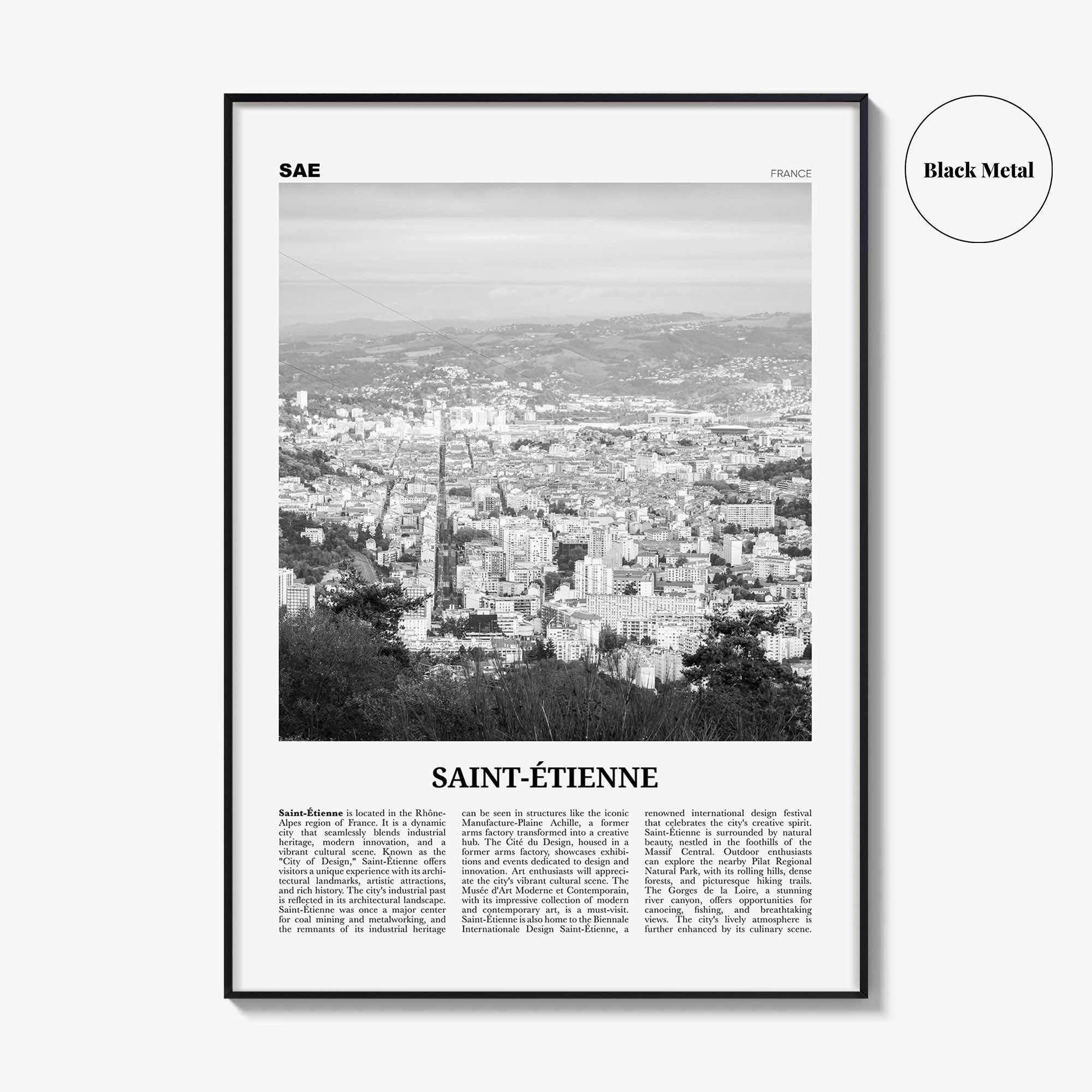 Saint Etienne Print Black and White, Saint-Étienne Wall Art, Saint-Étienne Poster, Saint-Étienne Photo, Wall Décor, Saint-Étienne Map