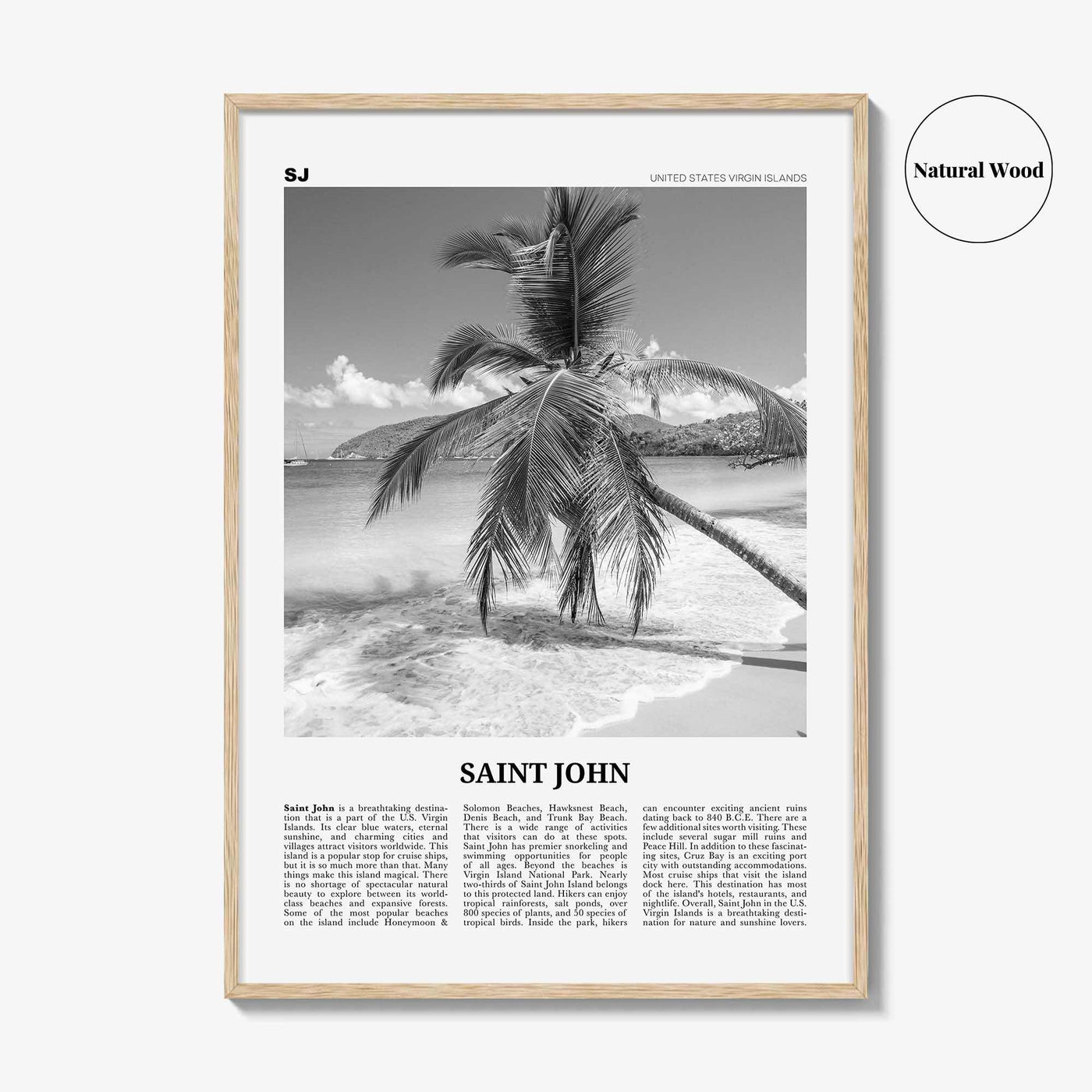 Saint John Print Black and White, St John Wall Art, St John Poster, St John Photo, Saint John, Love City, United States Virgin Islands