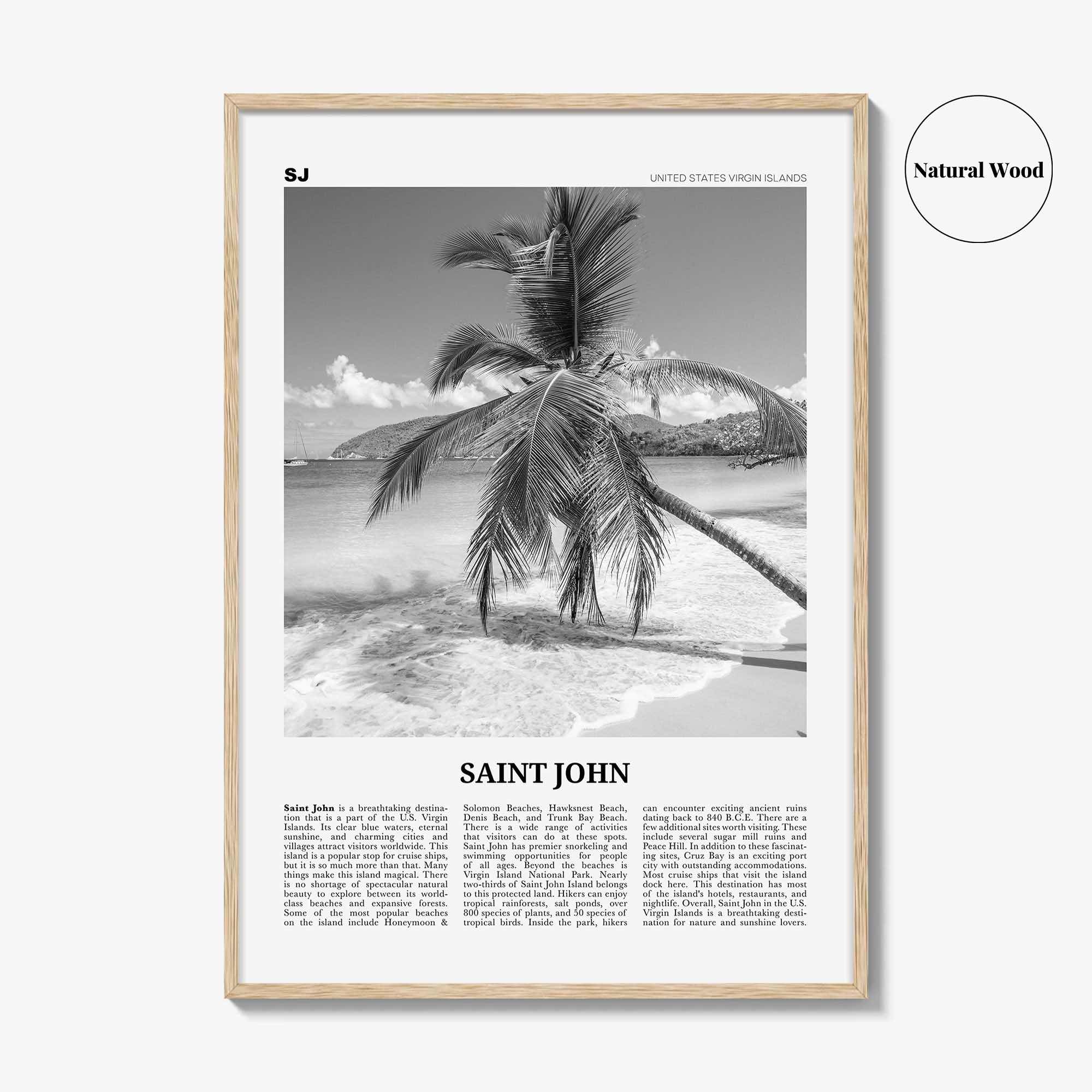 Saint John Print Black and White, St John Wall Art, St John Poster, St John Photo, Saint John, Love City, United States Virgin Islands