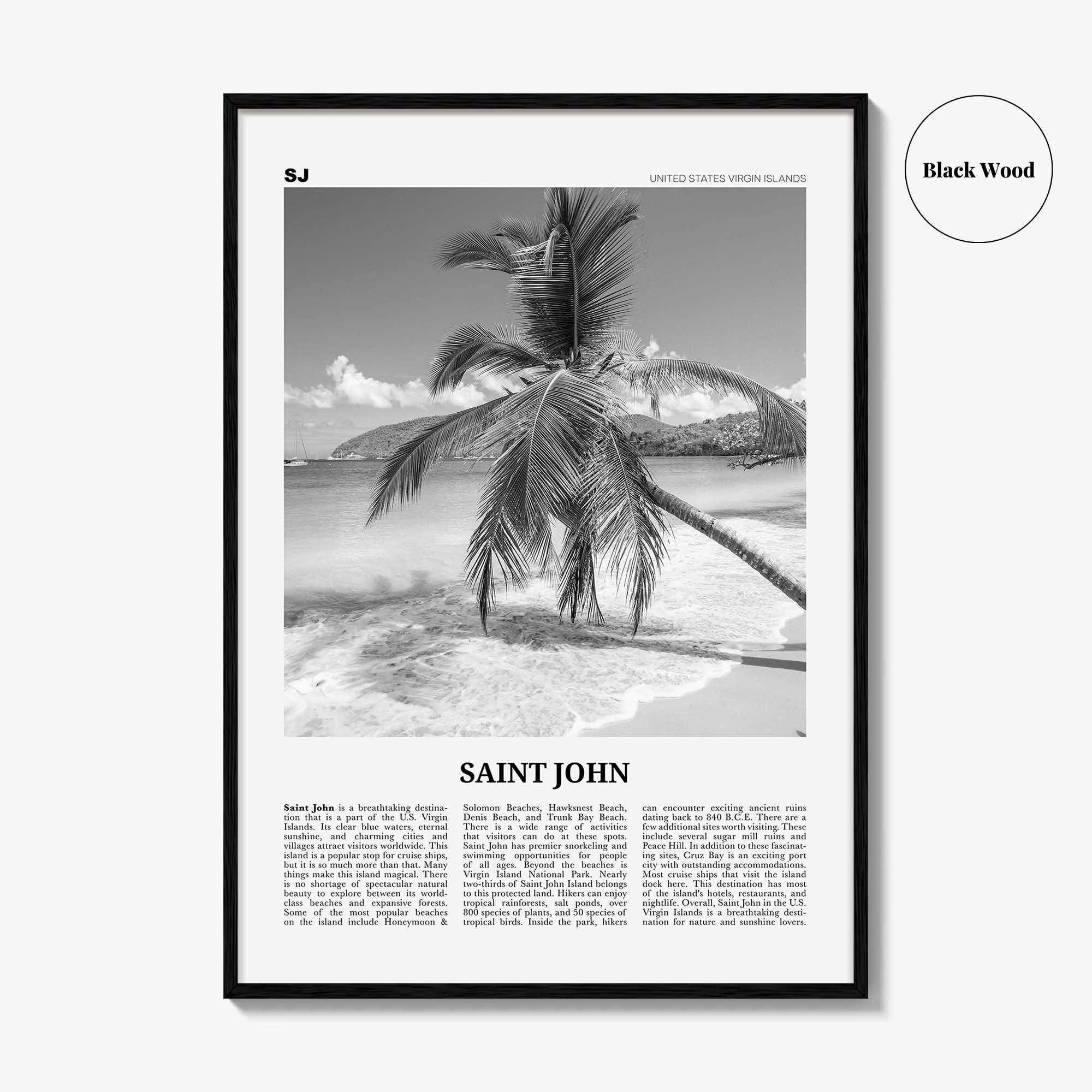 Saint John Print Black and White, St John Wall Art, St John Poster, St John Photo, Saint John, Love City, United States Virgin Islands