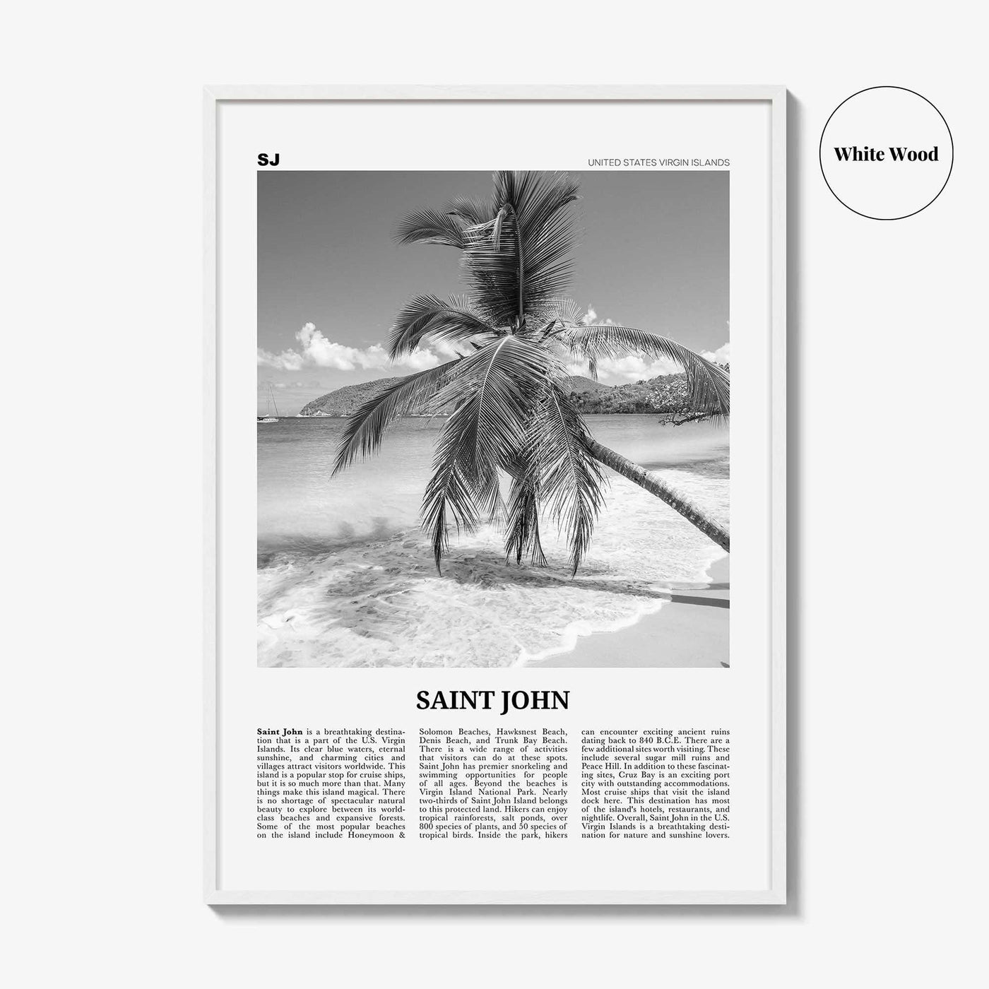 Saint John Print Black and White, St John Wall Art, St John Poster, St John Photo, Saint John, Love City, United States Virgin Islands