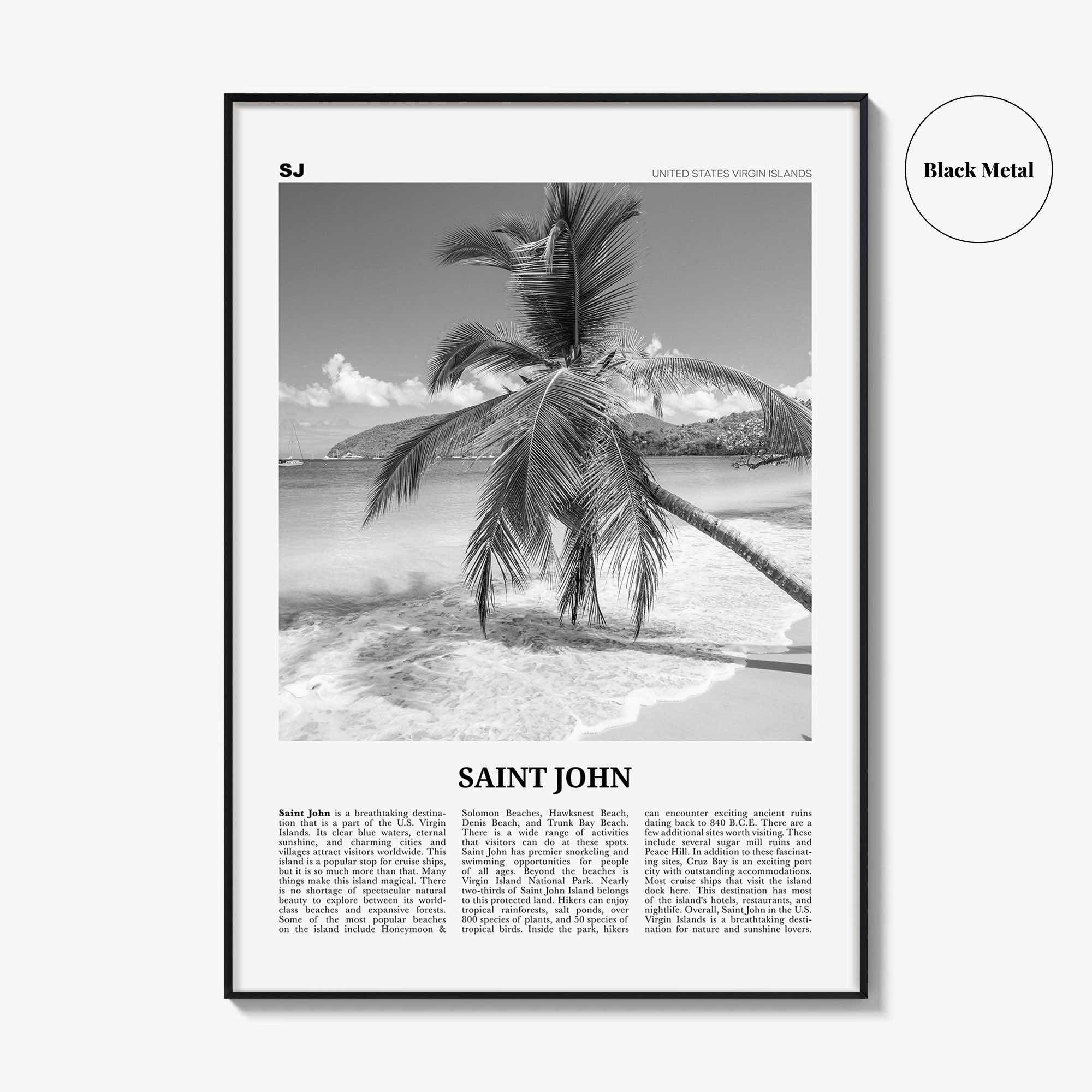 Saint John Print Black and White, St John Wall Art, St John Poster, St John Photo, Saint John, Love City, United States Virgin Islands