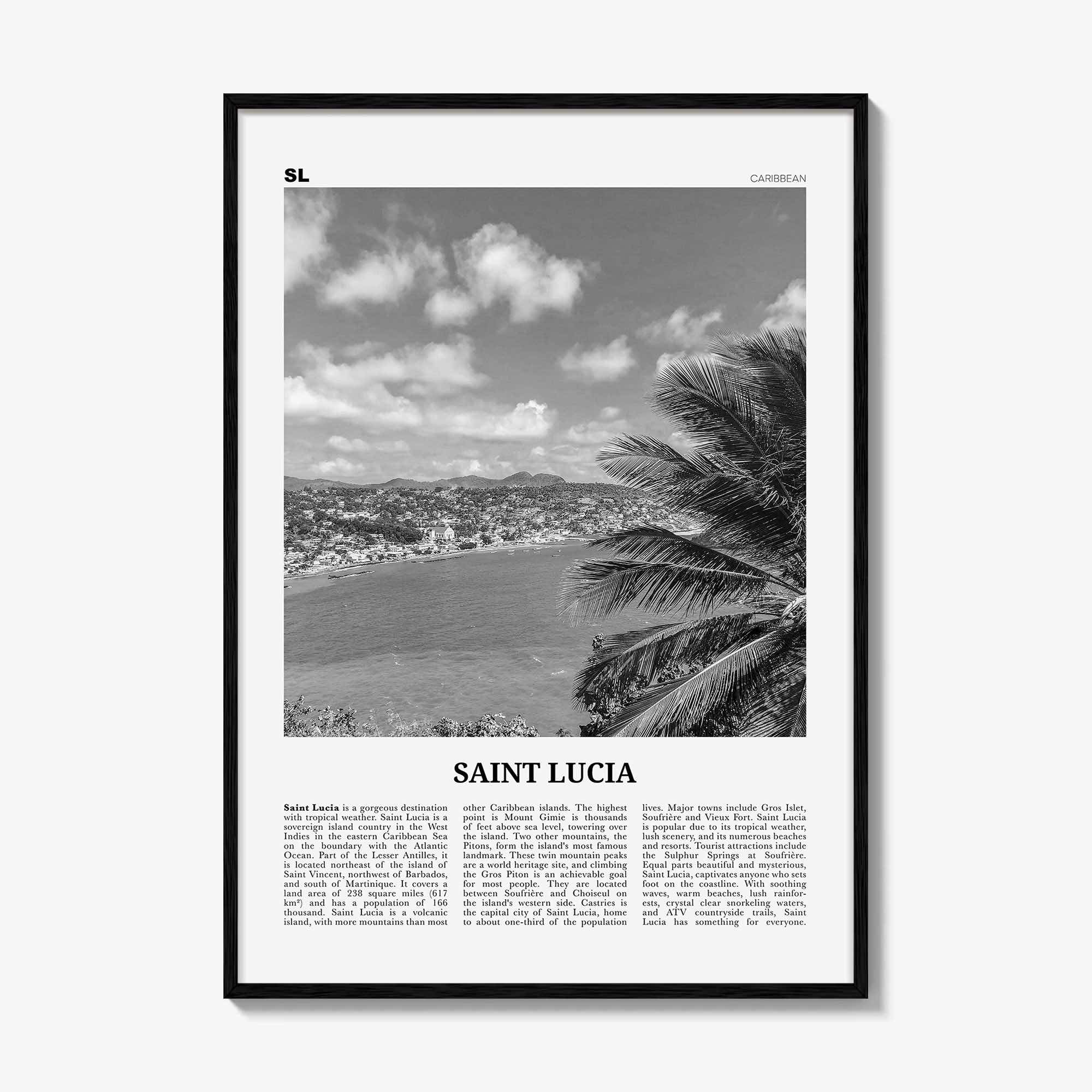 Saint Lucia Print Black and White, Saint Lucia Wall Art, Saint Lucia Poster, Saint Lucia Photo, St. Lucia, Sainte-Lucie, Castries Caribbean