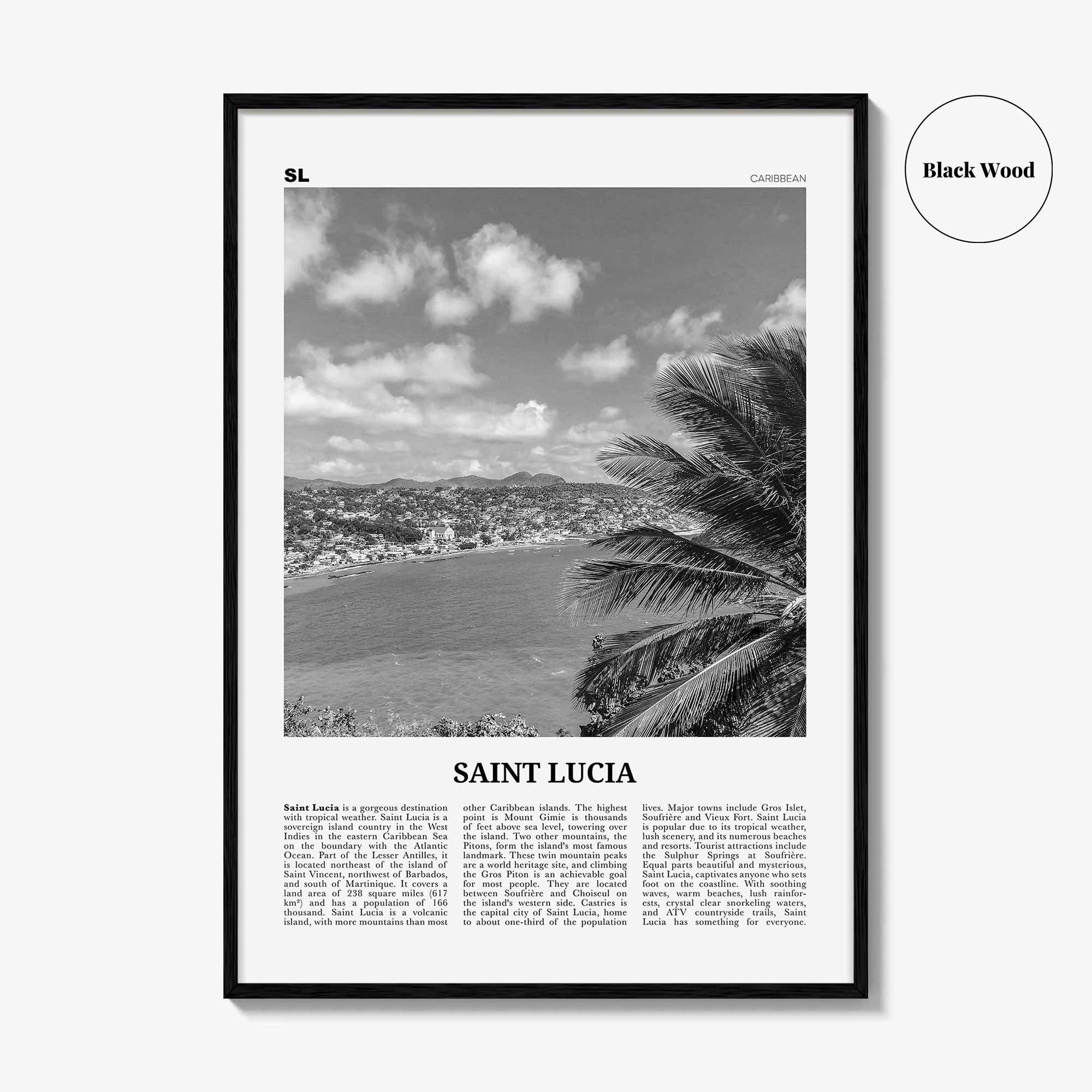 Saint Lucia Print Black and White, Saint Lucia Wall Art, Saint Lucia Poster, Saint Lucia Photo, St. Lucia, Sainte-Lucie, Castries Caribbean