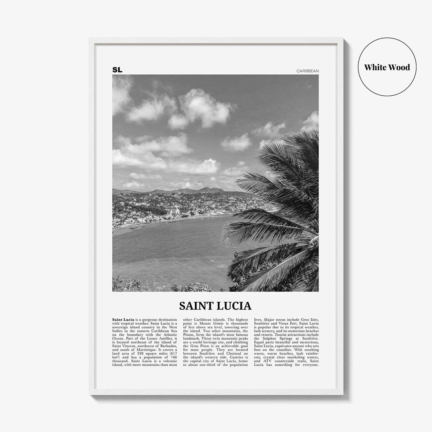 Saint Lucia Print Black and White, Saint Lucia Wall Art, Saint Lucia Poster, Saint Lucia Photo, St. Lucia, Sainte-Lucie, Castries Caribbean