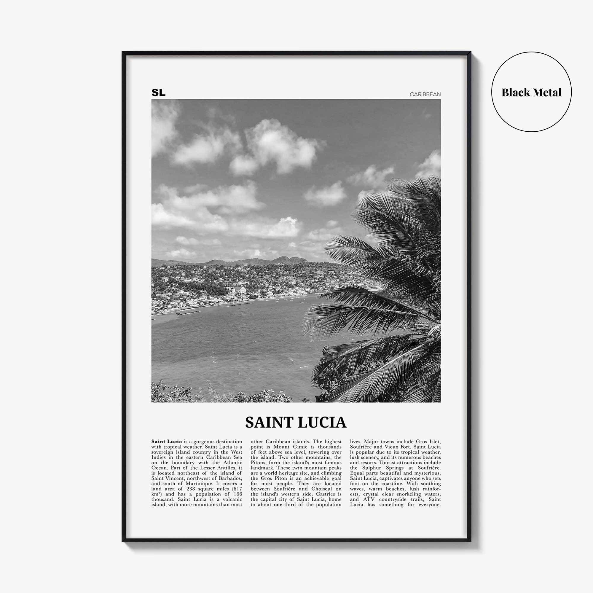 Saint Lucia Print Black and White, Saint Lucia Wall Art, Saint Lucia Poster, Saint Lucia Photo, St. Lucia, Sainte-Lucie, Castries Caribbean