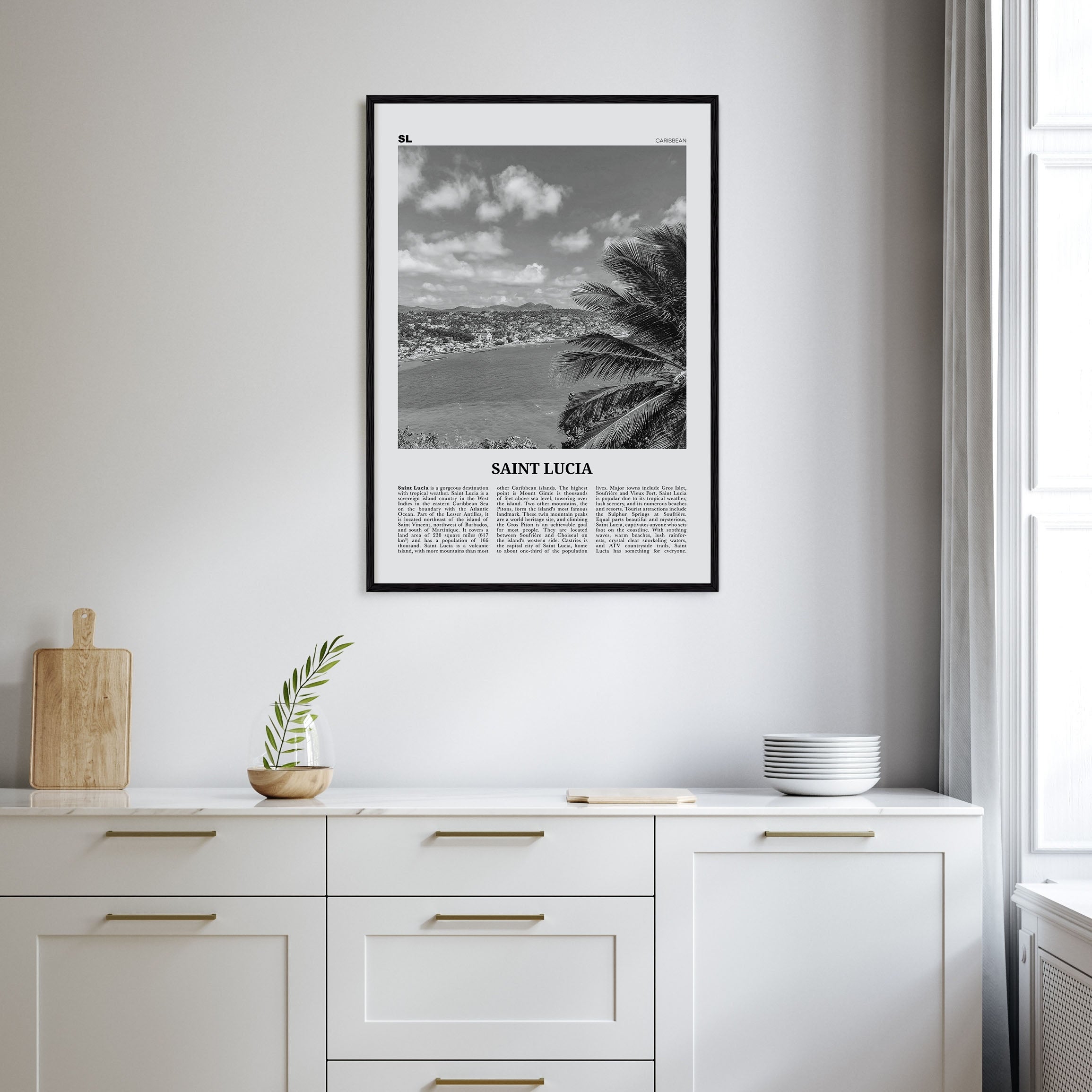 Saint Lucia Travel B&W Poster