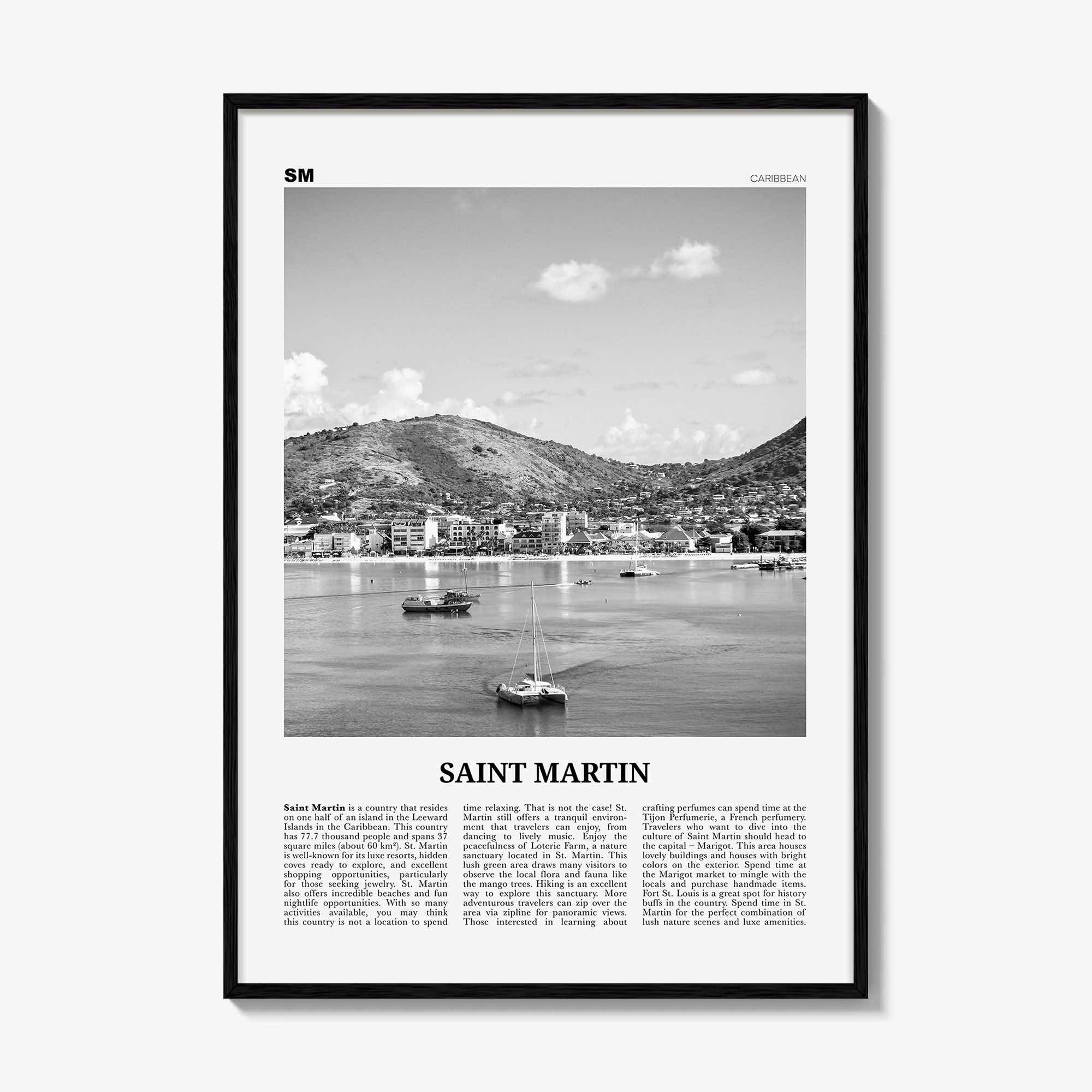 Saint Martin Print Black and White, Saint Martin Wall Art, Saint Martin Poster, Saint Martin Photo, Saint Martin Wall Décor, Caribbean