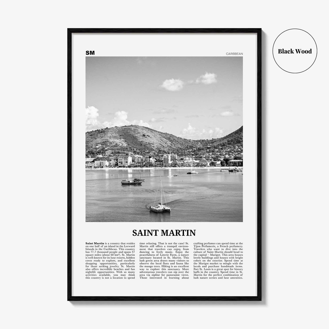 Saint Martin Print Black and White, Saint Martin Wall Art, Saint Martin Poster, Saint Martin Photo, Saint Martin Wall Décor, Caribbean