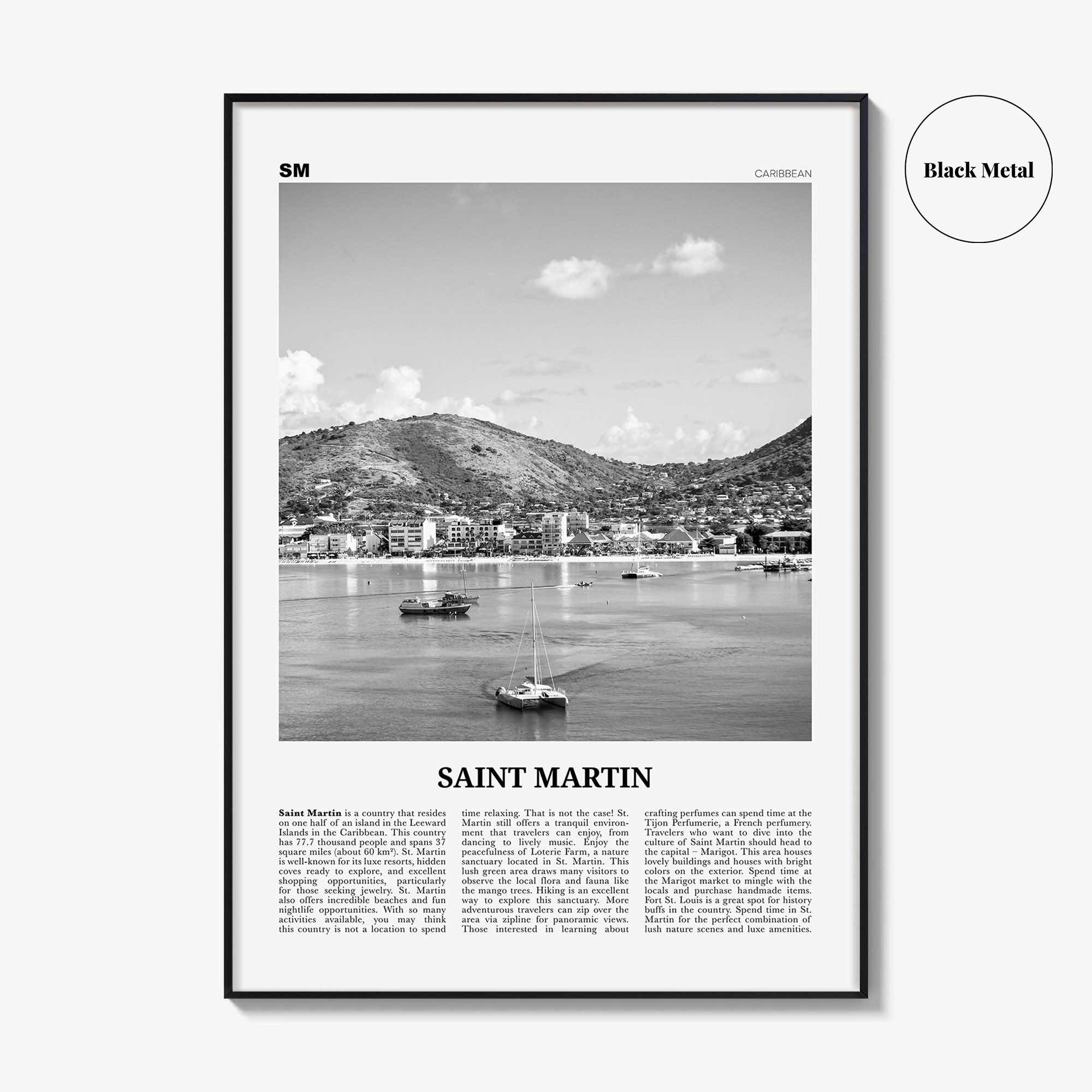 Saint Martin Print Black and White, Saint Martin Wall Art, Saint Martin Poster, Saint Martin Photo, Saint Martin Wall Décor, Caribbean