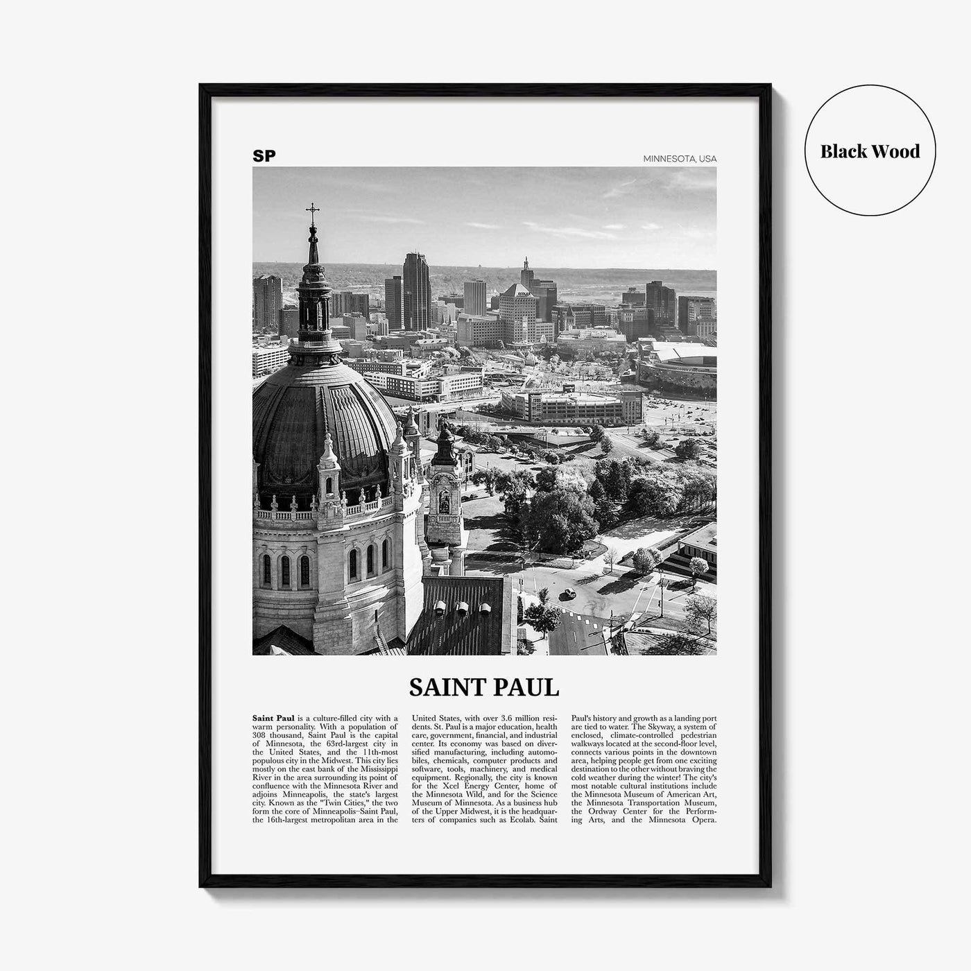 Saint Paul Print Black and White, Saint Paul Wall Art, Saint Paul Poster, Saint Paul Photo, Minnesota, USA, United States, North America