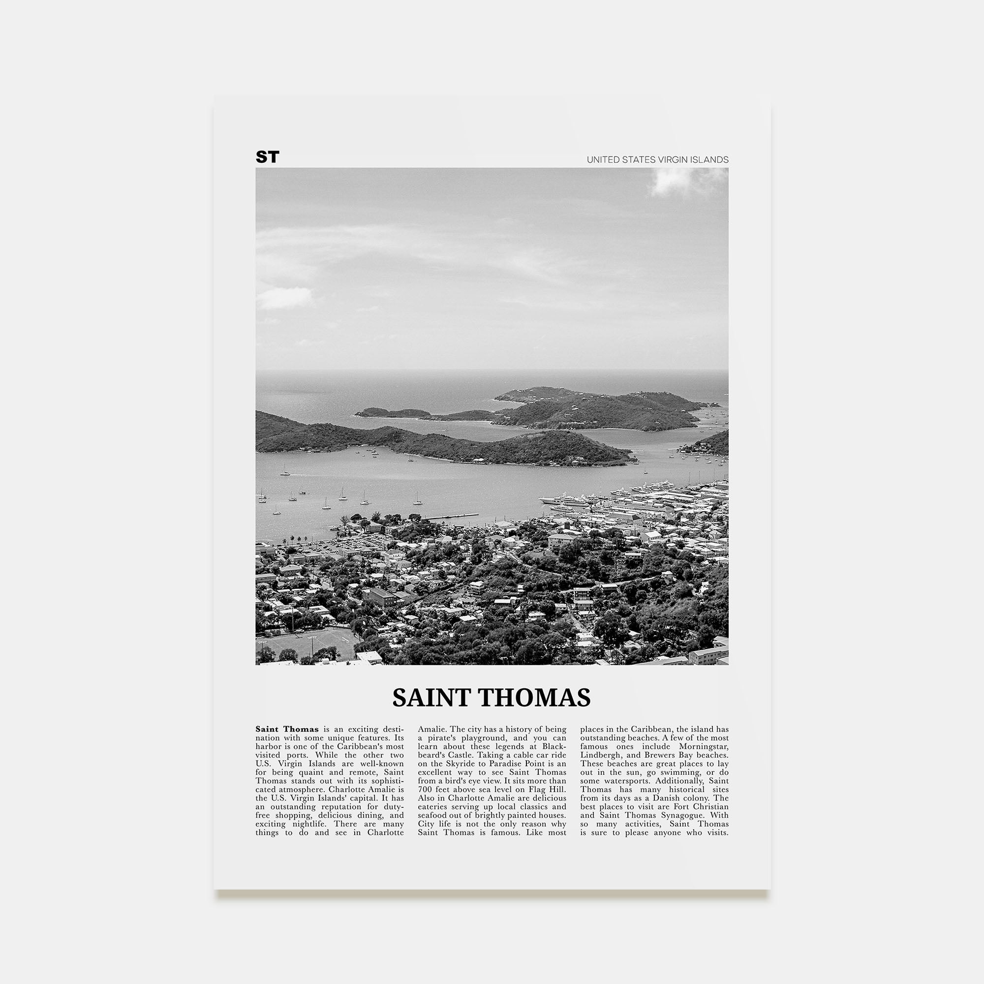 Saint Thomas Travel B&W Poster