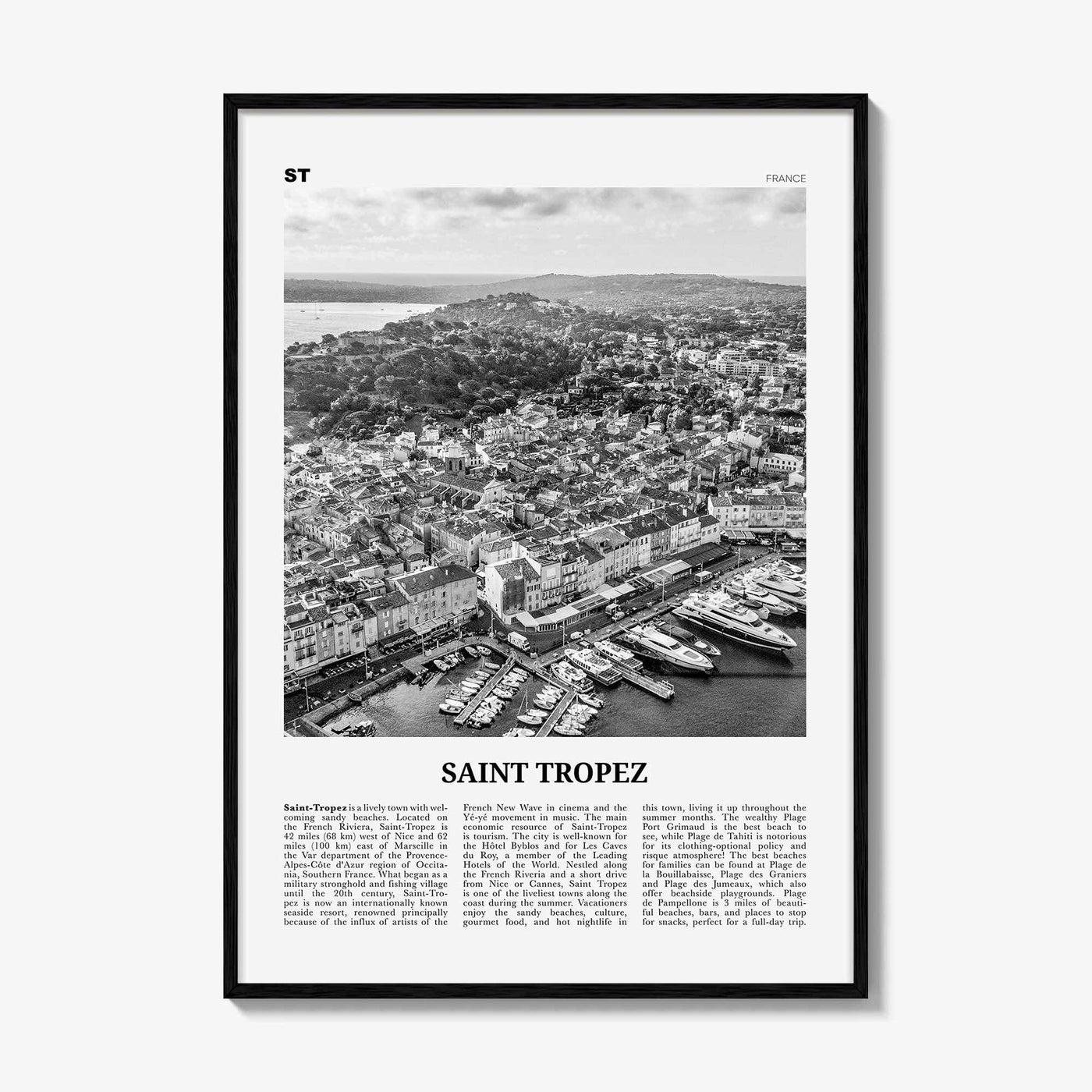 Saint Tropez Print Black and White, Saint Tropez Wall Art, Saint Tropez Poster, France, Sant-Tropetz, Alpes-Côte d'Azur, French Riviera