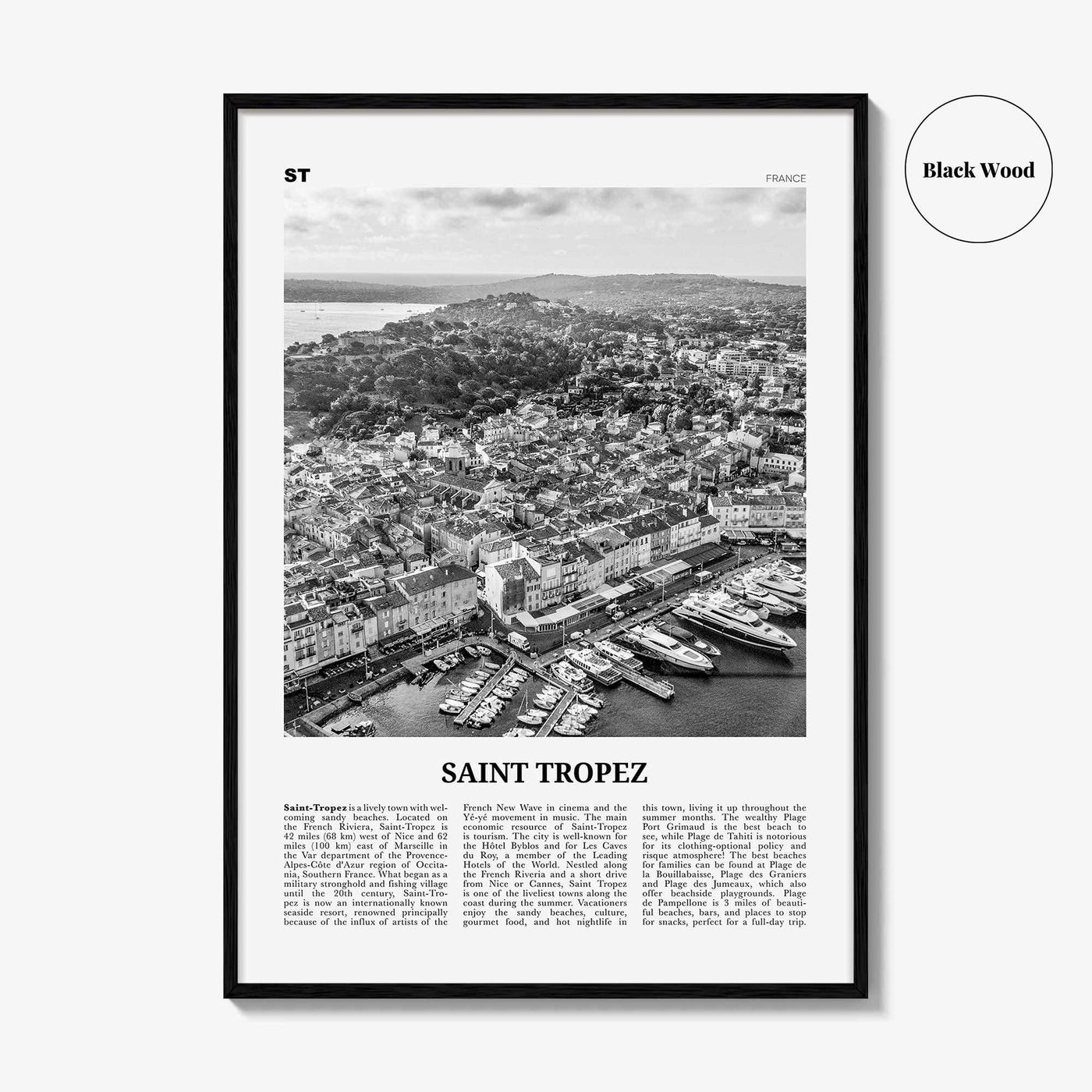 Saint Tropez Print Black and White, Saint Tropez Wall Art, Saint Tropez Poster, France, Sant-Tropetz, Alpes-Côte d'Azur, French Riviera
